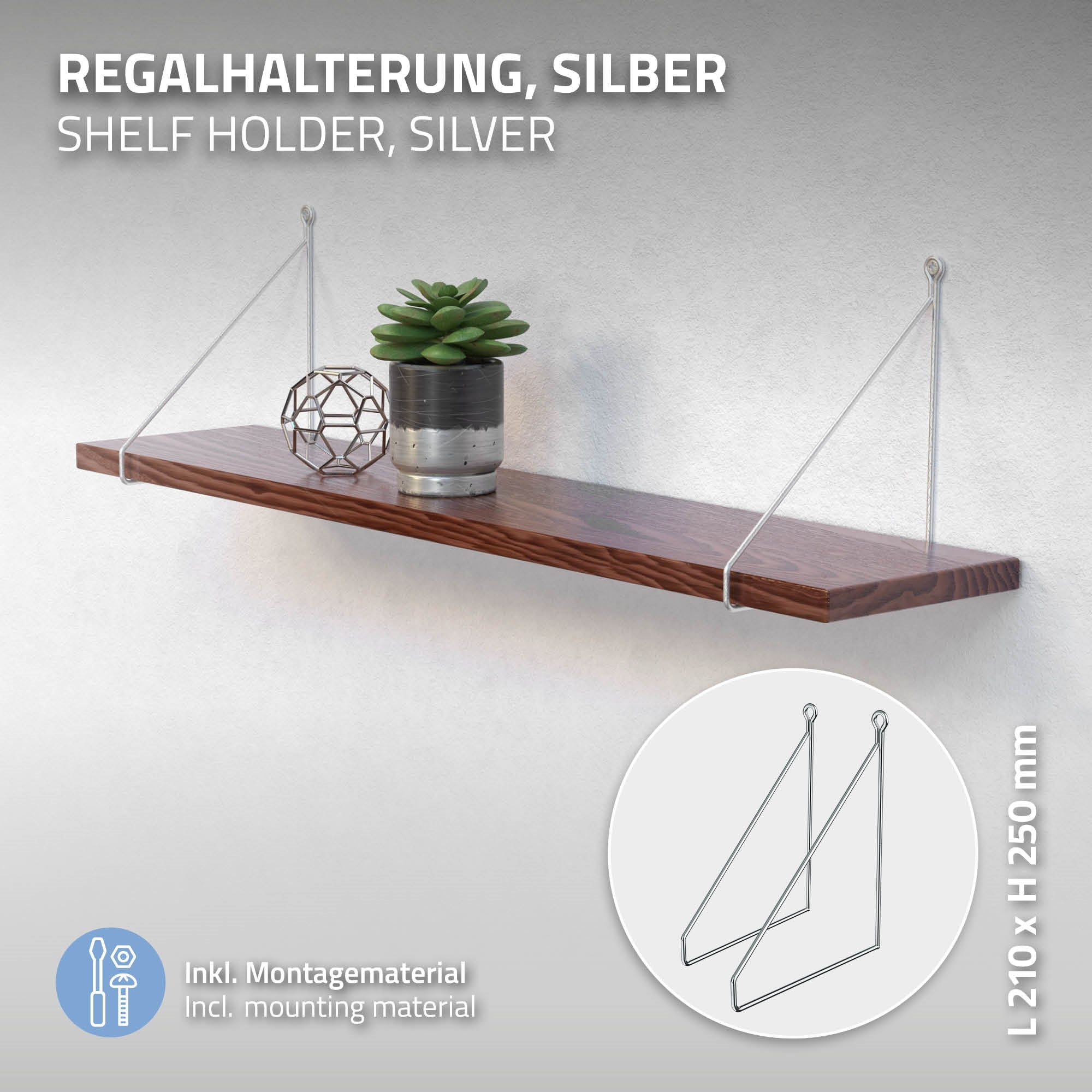 ECD Germany ML-Design Équerre Étagère Acier Argent 20x25 cm Lot 4