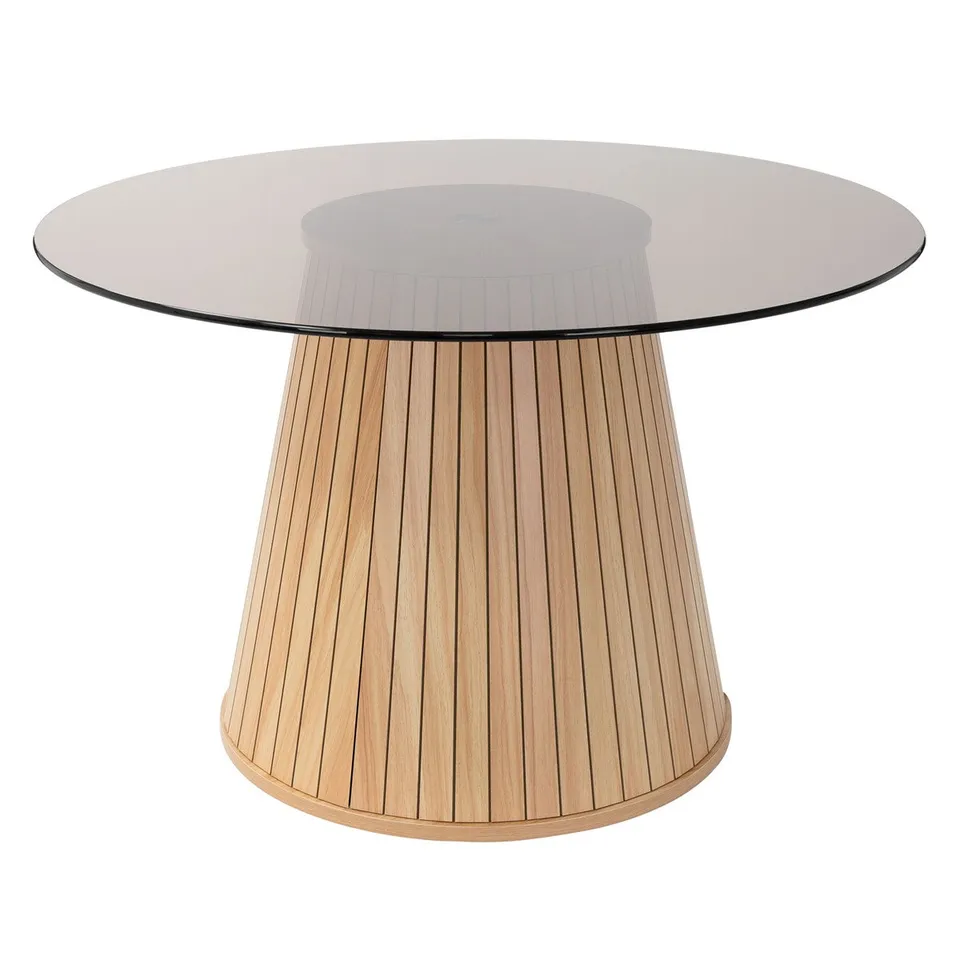 ECD Germany Möbel Table basse ronde verre 80 cm marron