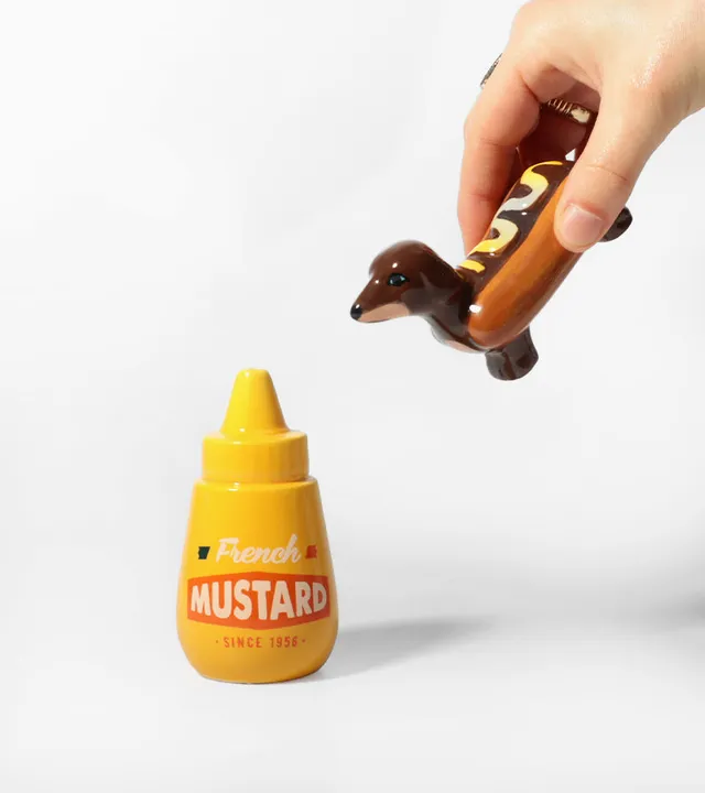 Teckel hot-dog salière et poivrière set brunch