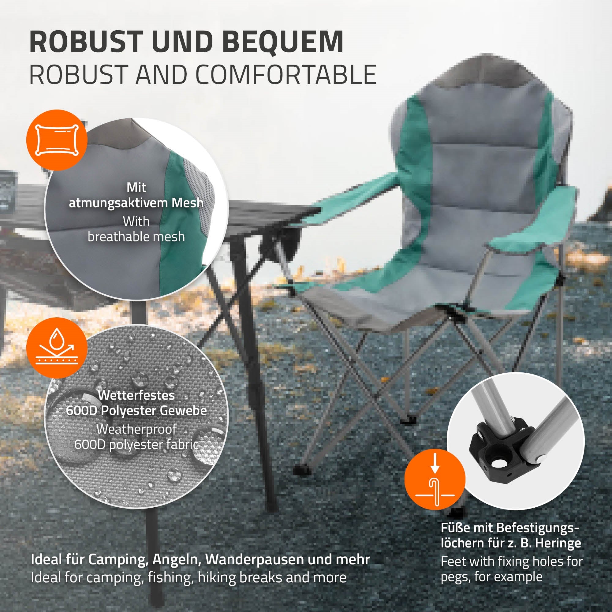 ECD Germany Sport chaise camping pliable turquoise lot de 2