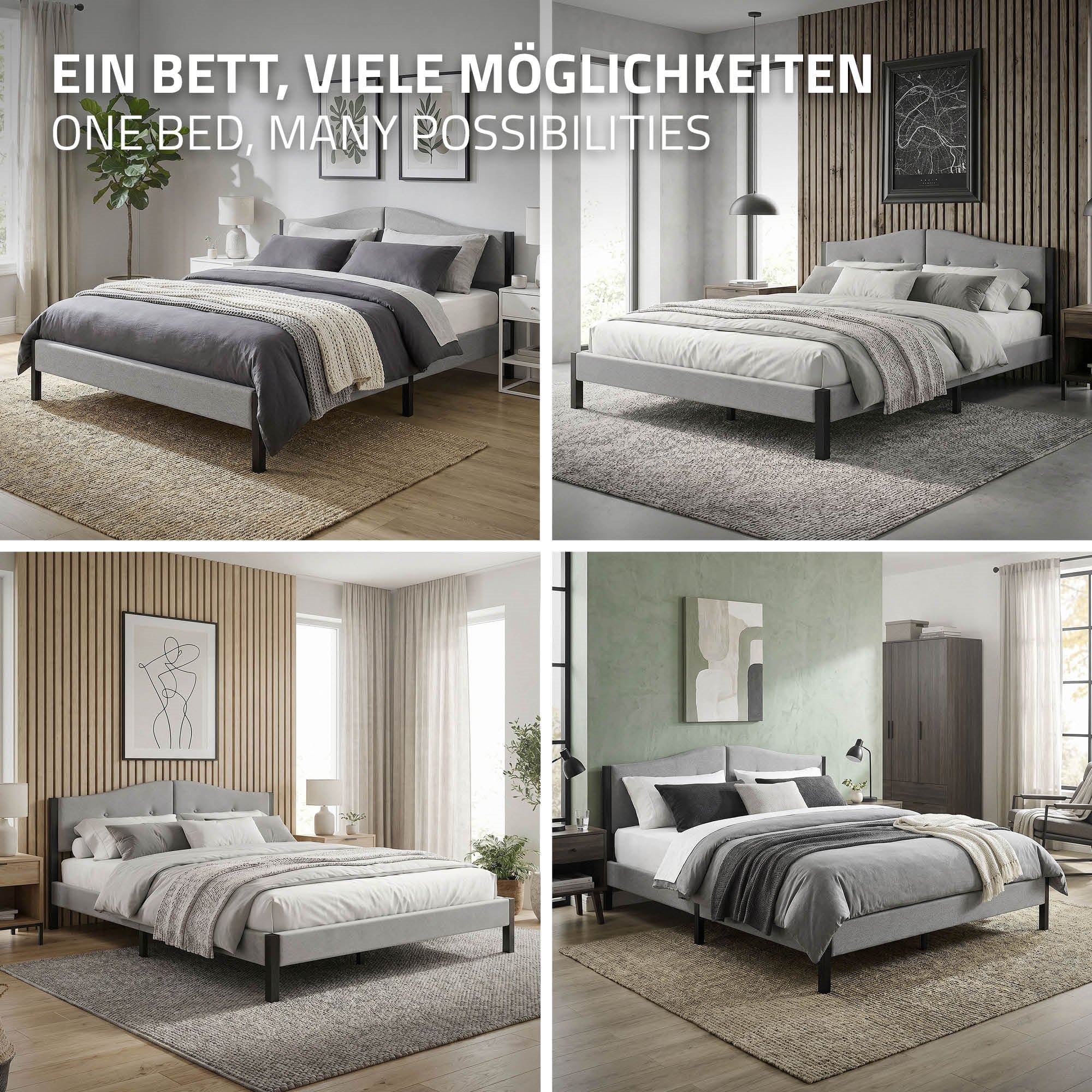 ECD Germany Möbel lit capitonné gris 160x200 avec sommier