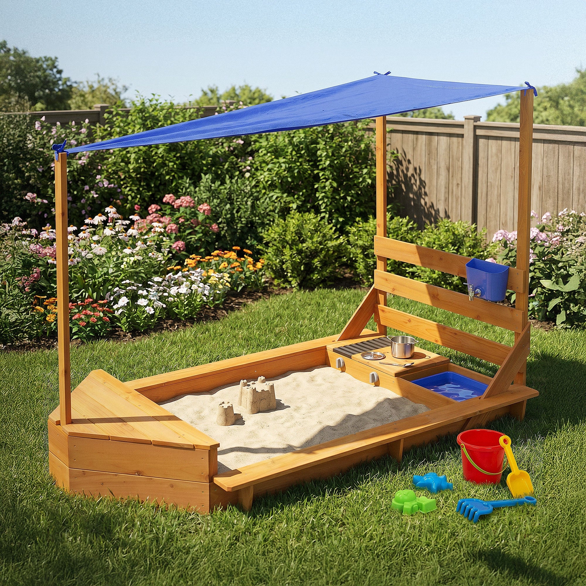 ECD Germany Kinder bac à sable bateau 101x163 bois toit cuisine
