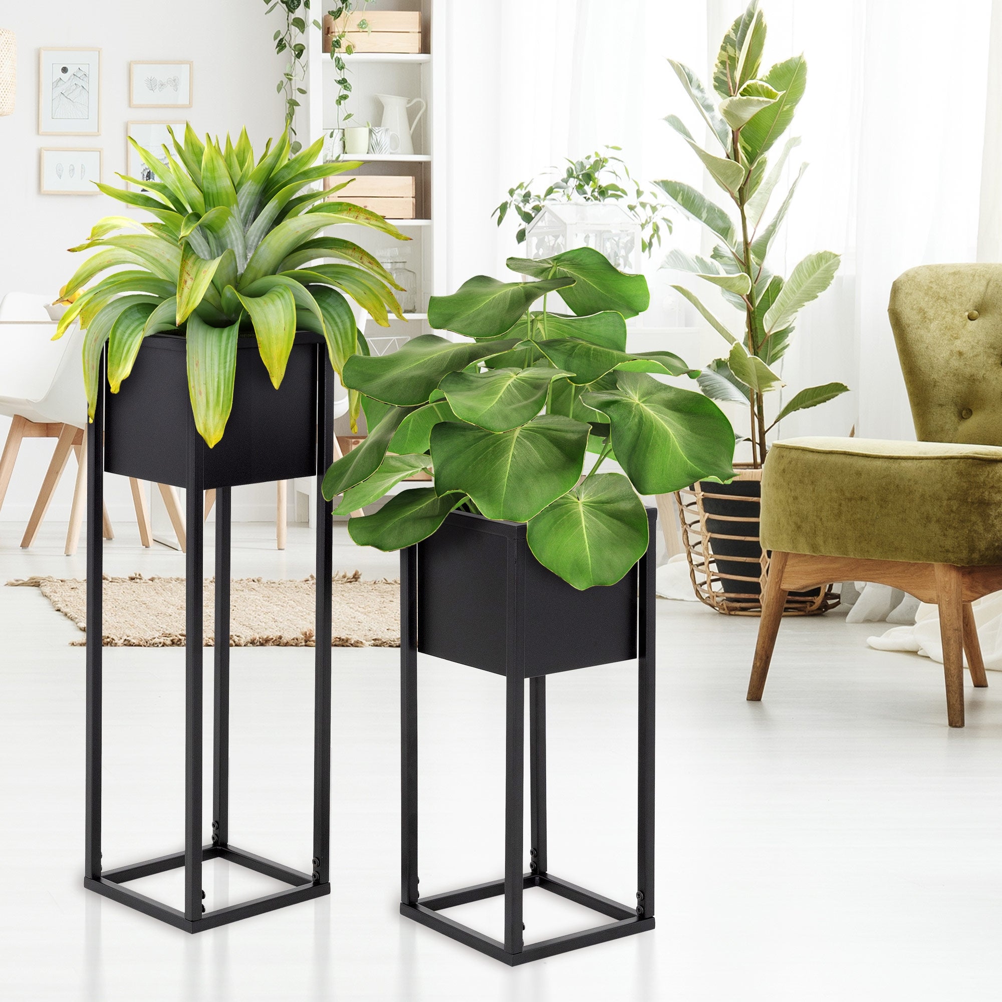 ML-Design porte-plante métal noir lot de 2 extérieur