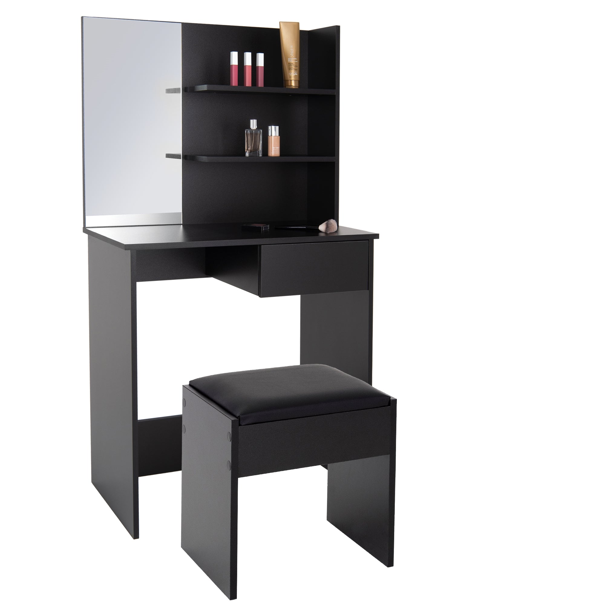 ECD Germany Möbel coiffeuse noire miroir + tabouret 75x40x135 cm