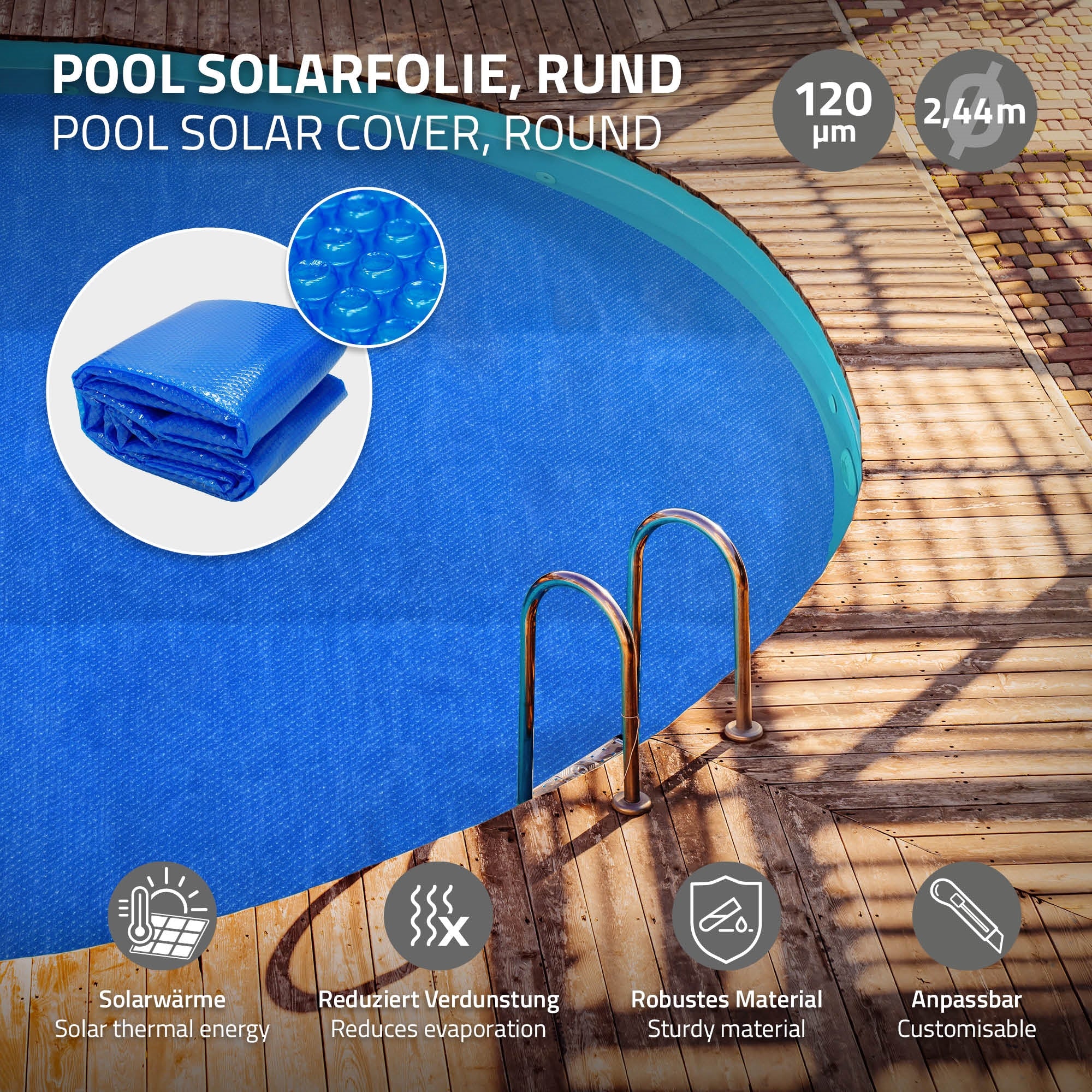 ECD Germany Garten bâche solaire piscine bleue 120µm Ø 500 cm