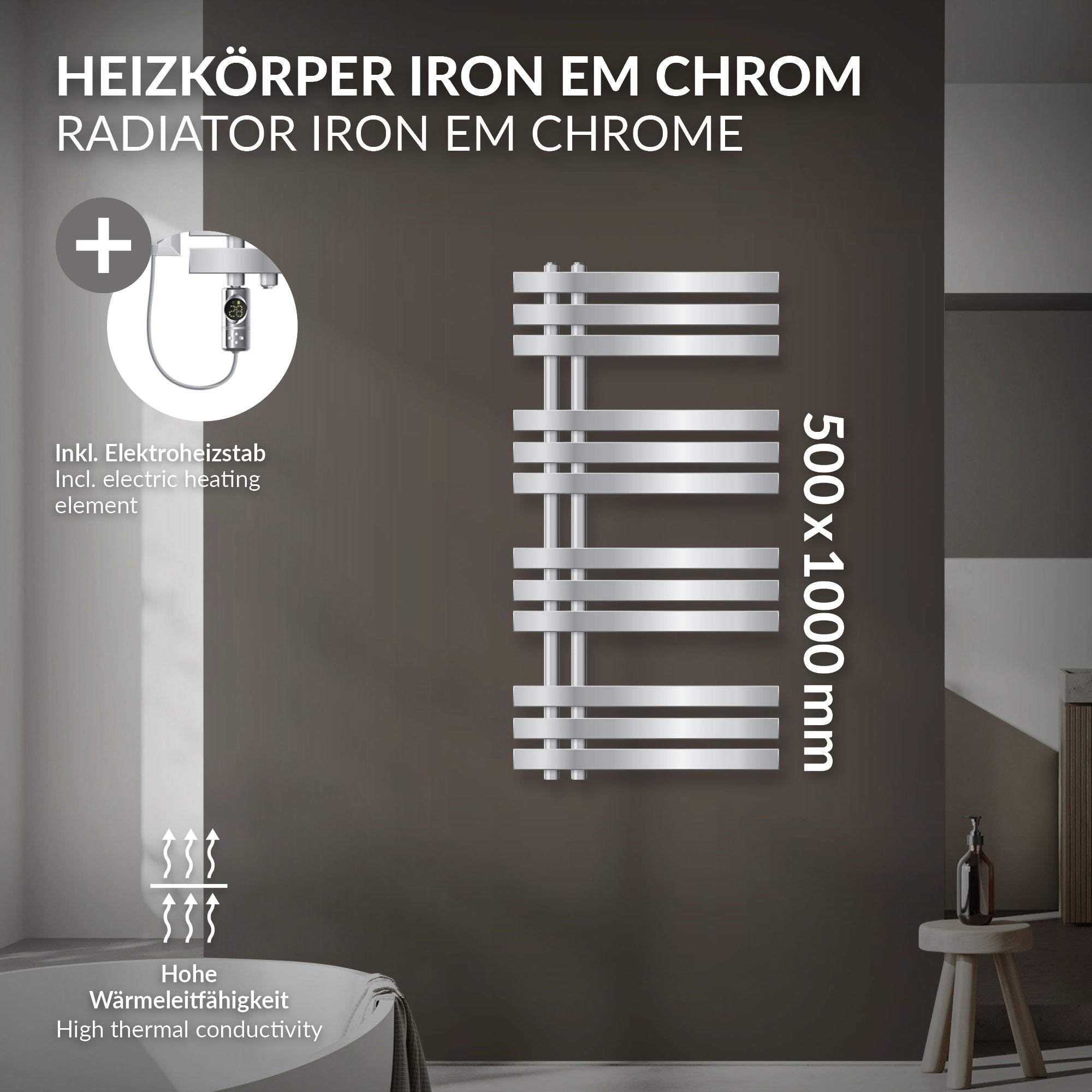 ECD Germany LuxeBath Sèche-Serviettes 500x1000 Chromé + 300W