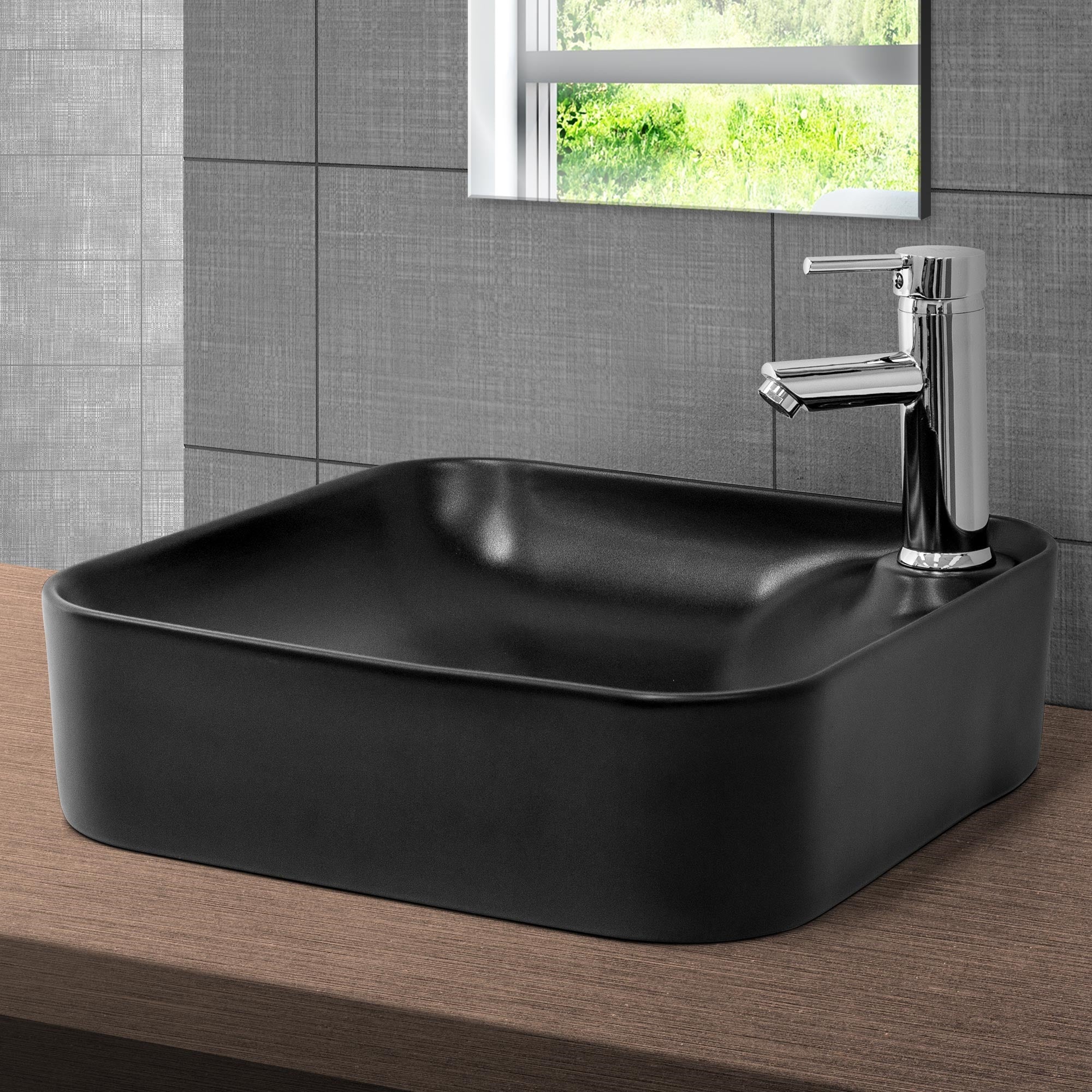 ECD Germany Sanitär vasque 43x43x12 cm noire céramique + bonde