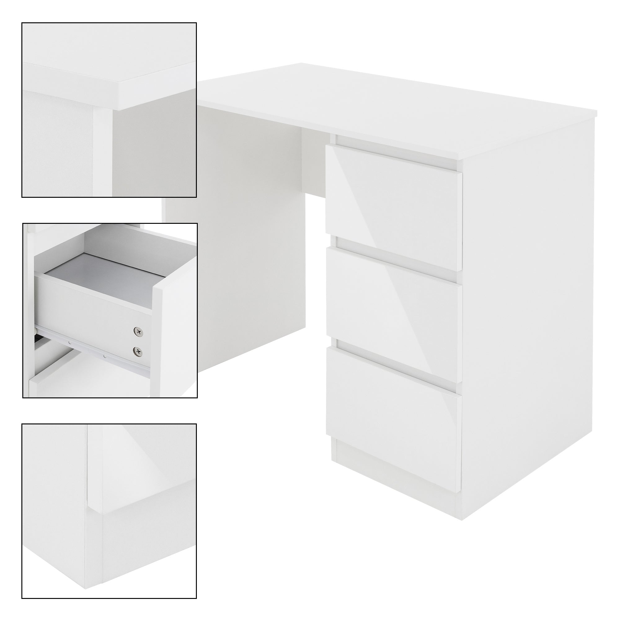 ECD Germany Möbel Bureau 3 tiroirs chêne 90 cm