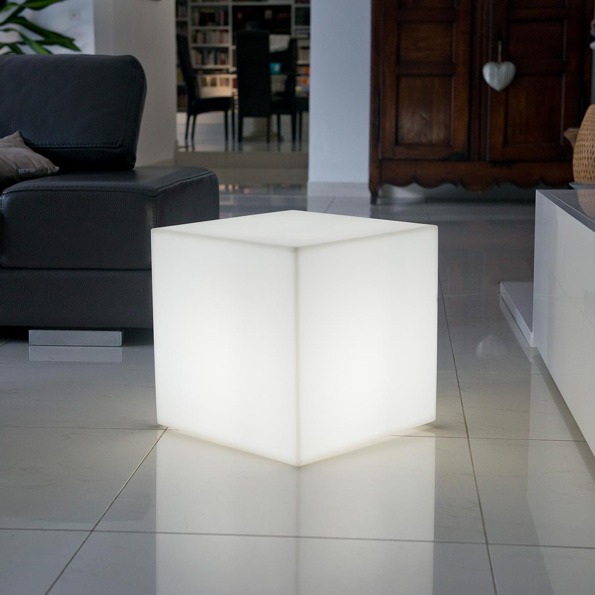 Red Deco Carry cube lumineux tabouret LED blanc 40cm