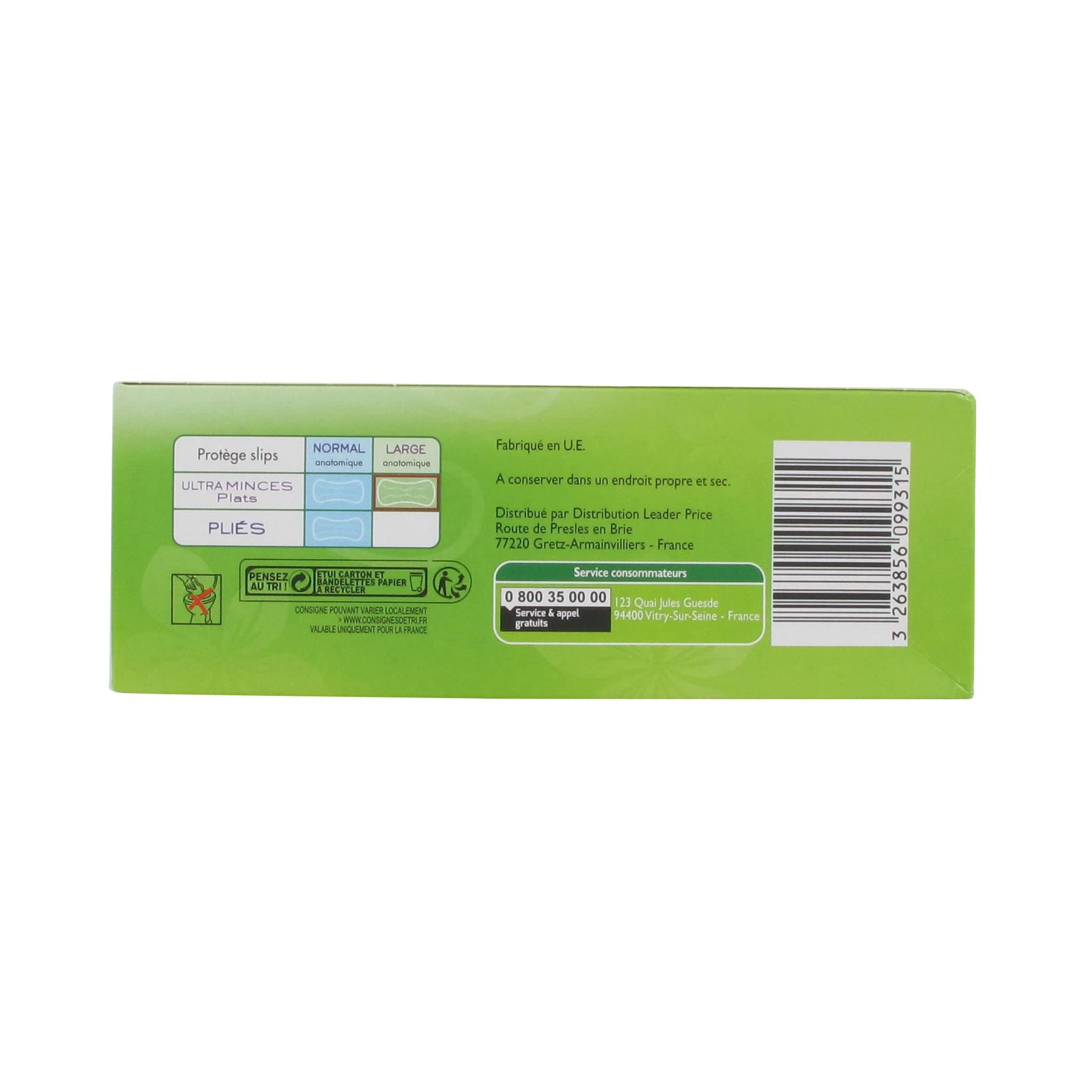 Leader Price Protège-slips anatomiques larges x28 ultra-mince