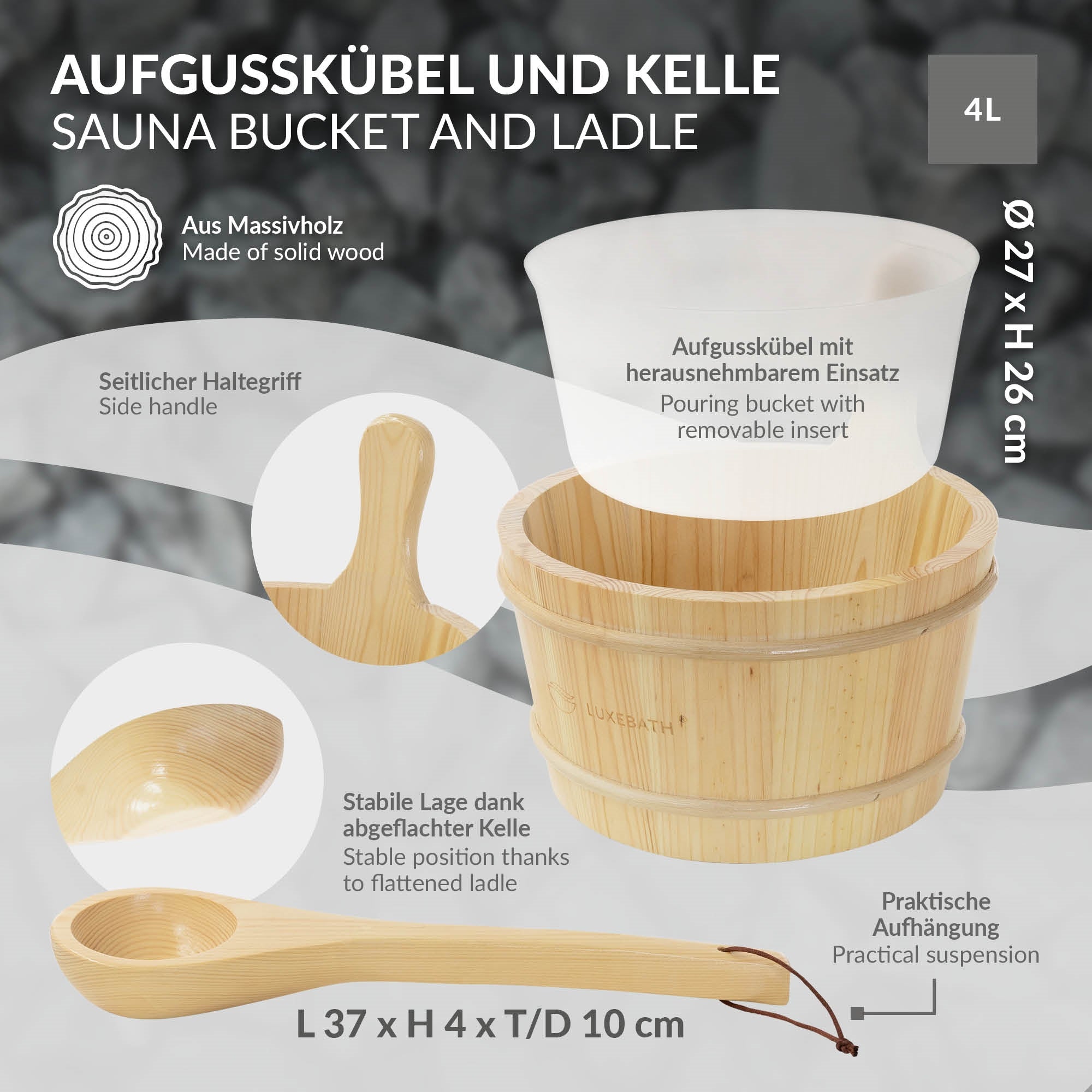 LuxeBath Sauna Seau sauna bois pin 4 L lot 2 pièces