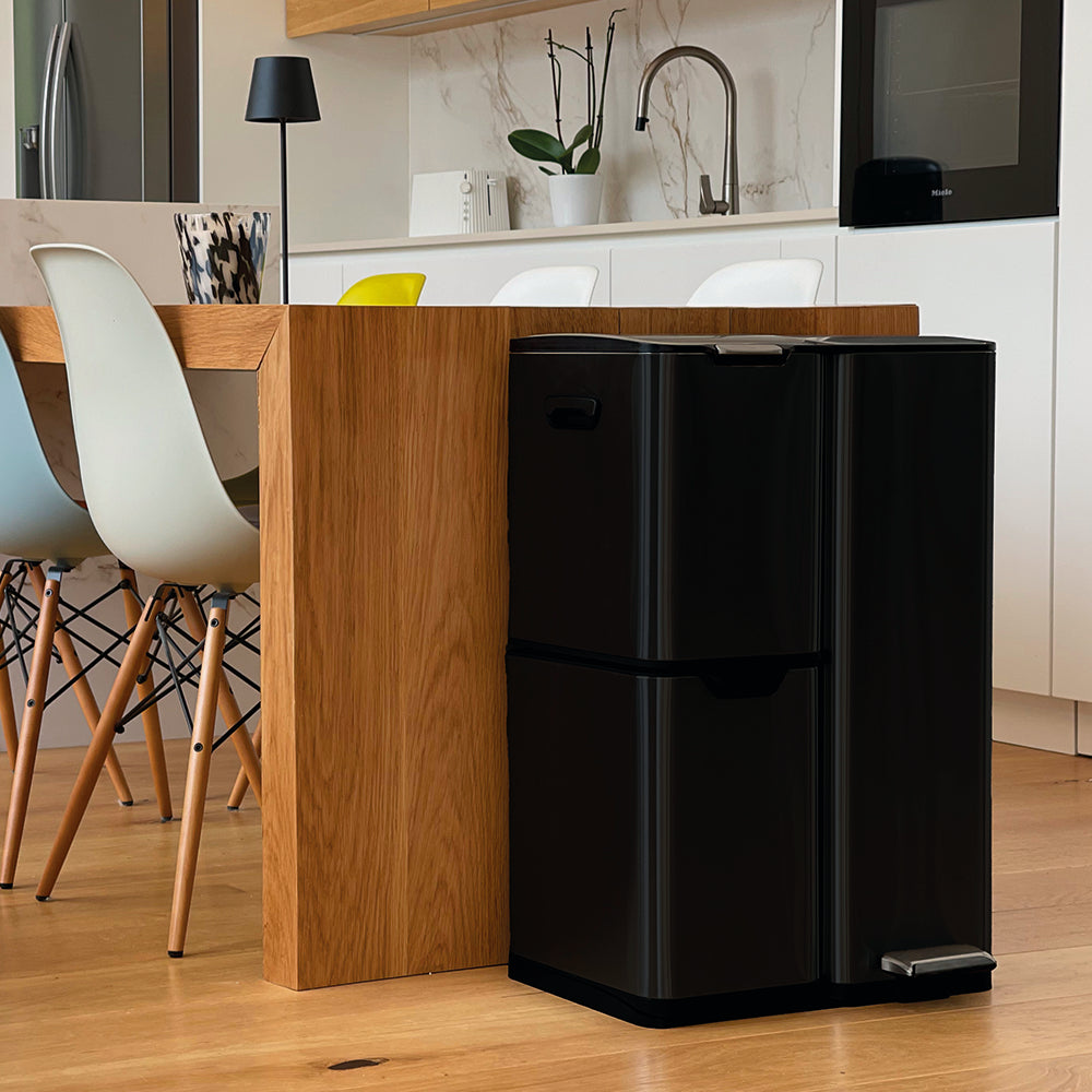 Red Deco Haja poubelle tri 60L inox noir à pédale