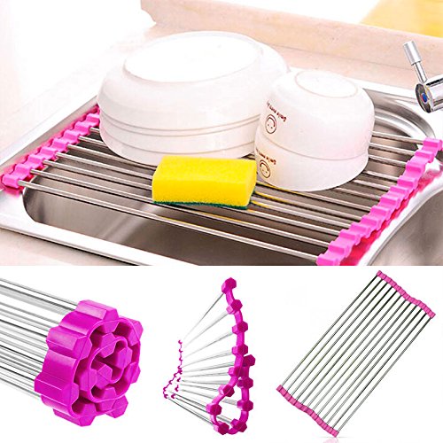 Shop-Story Maison Égouttoir Pliable Acier Fuchsia 37x23cm