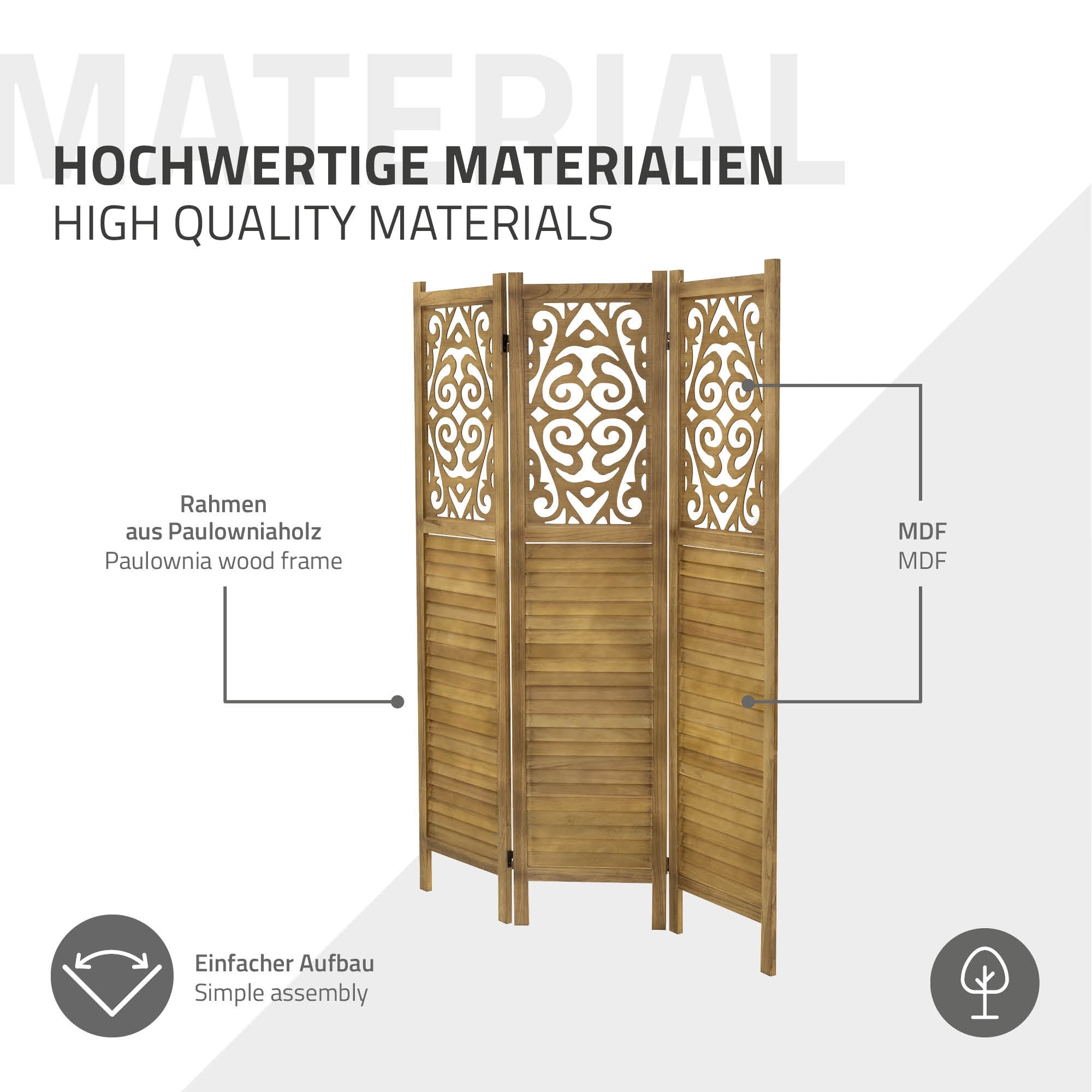 ECD Germany Möbel Tokio paravent bois brun 170x121 cm