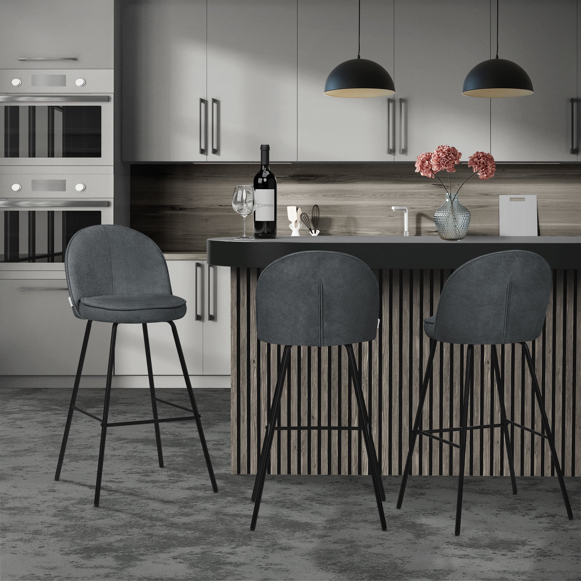 ECD Germany ML-Design lot 4 tabourets de bar anthracite dossier