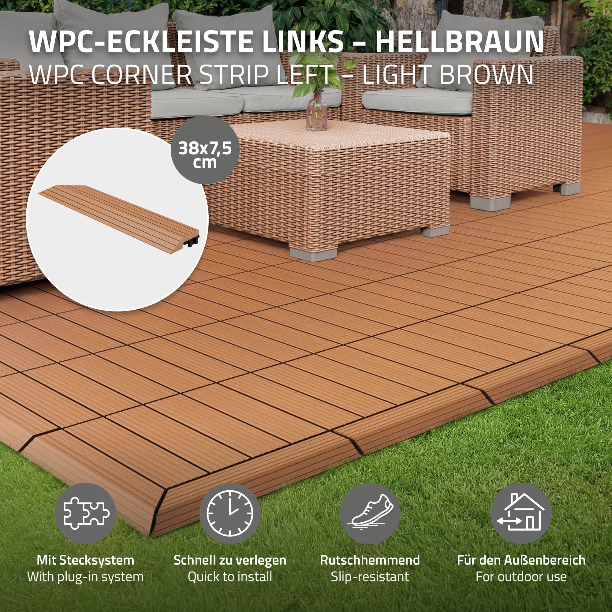 ECD Germany Garten baguette WPC marron clair angle gauche