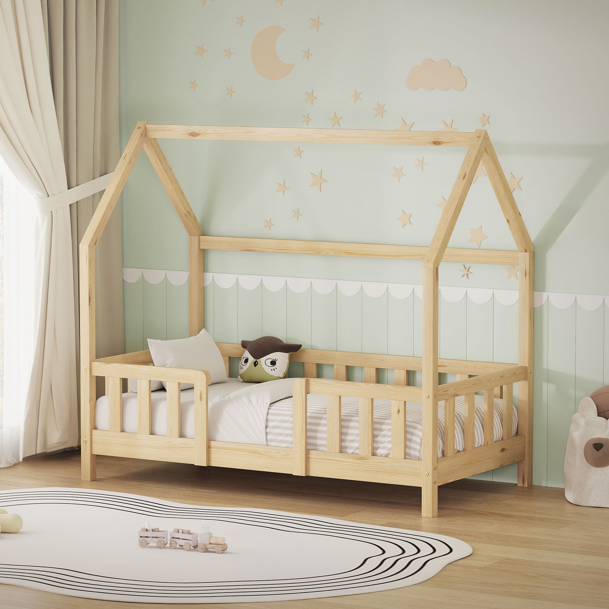 ECD Germany Kinder lit cabane enfant pin naturel 70x140 cm sommier