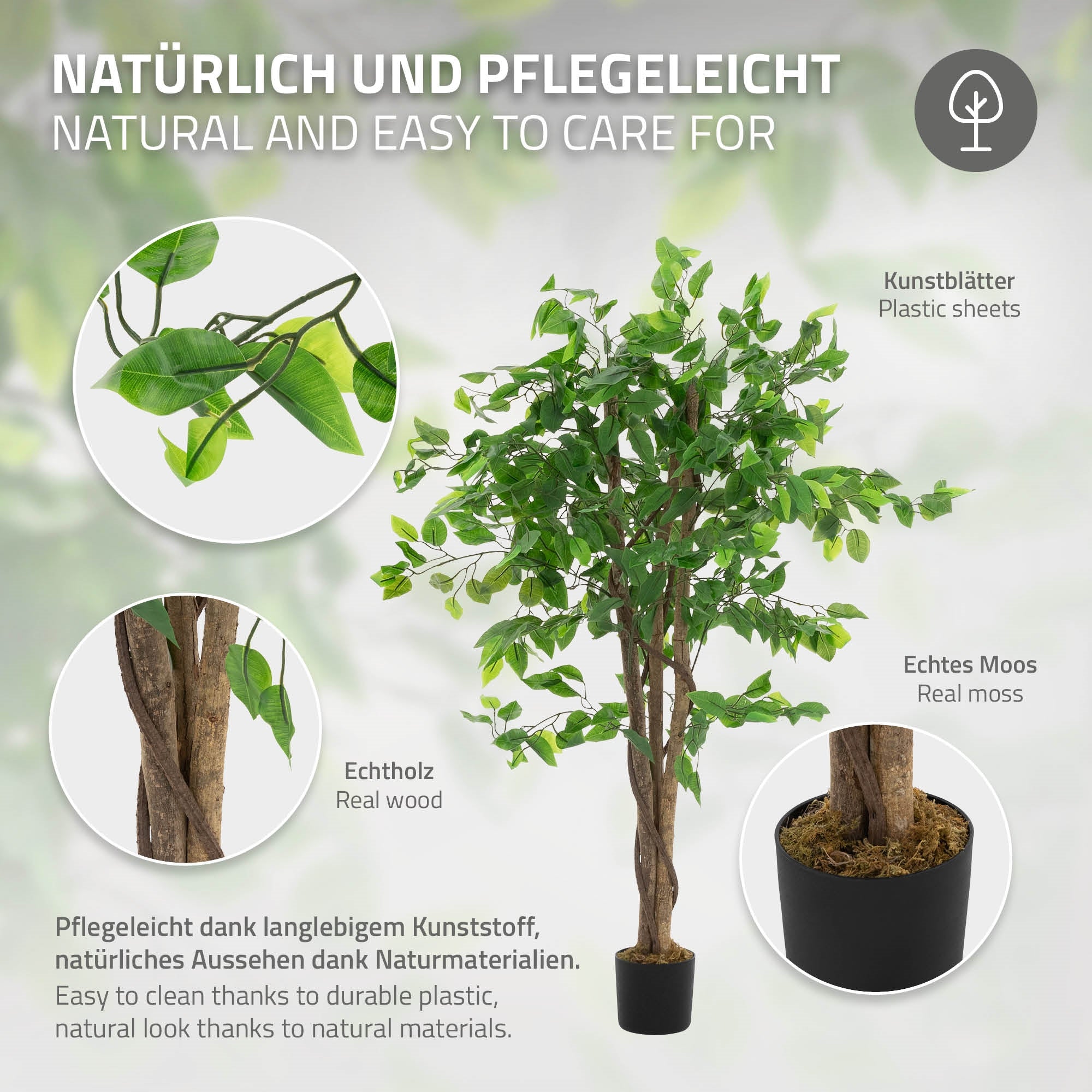 ML-Design Ficus artificiel 120 cm pot feuillage dense