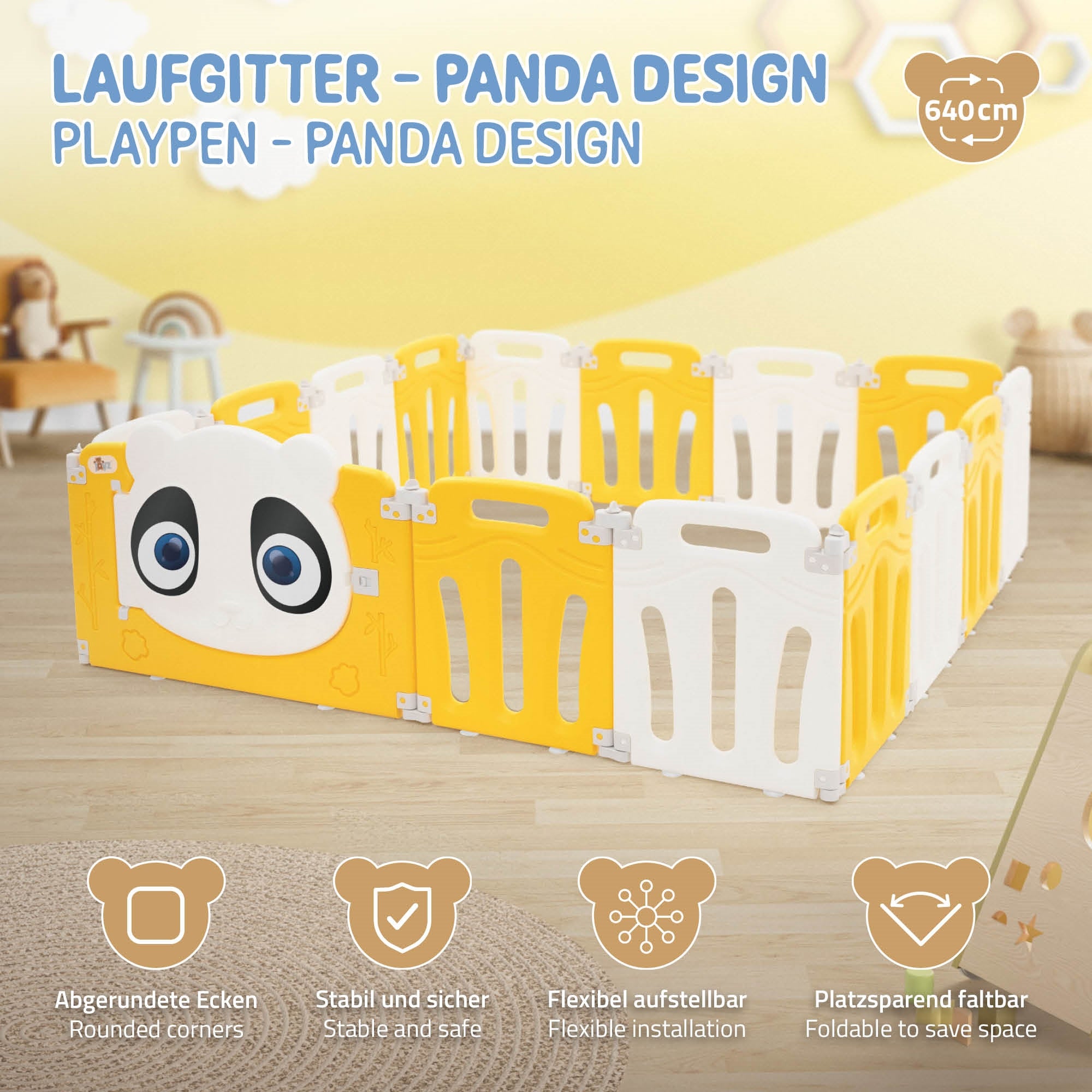 ECD Germany Kinder parc bébé panda 160x160 cm pliable