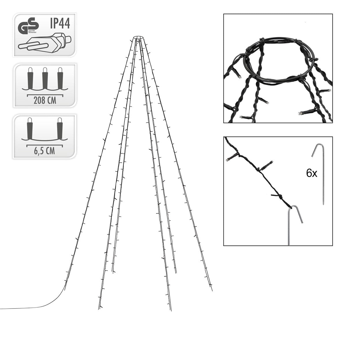 ECD Germany Guirlande Mât LED Blanc Chaud 192 LED 208 cm