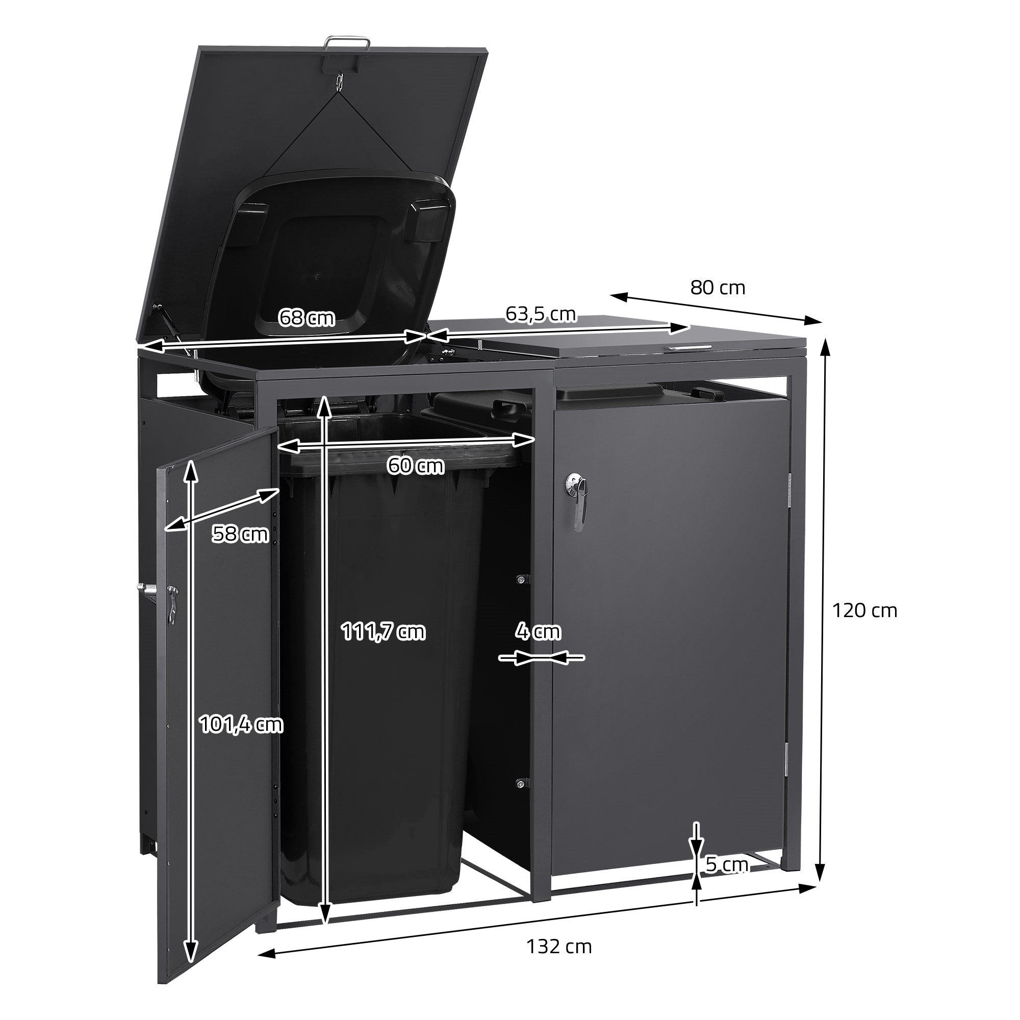 ECD Germany Garten cache-poubelle double acier anthracite 240L 132x80