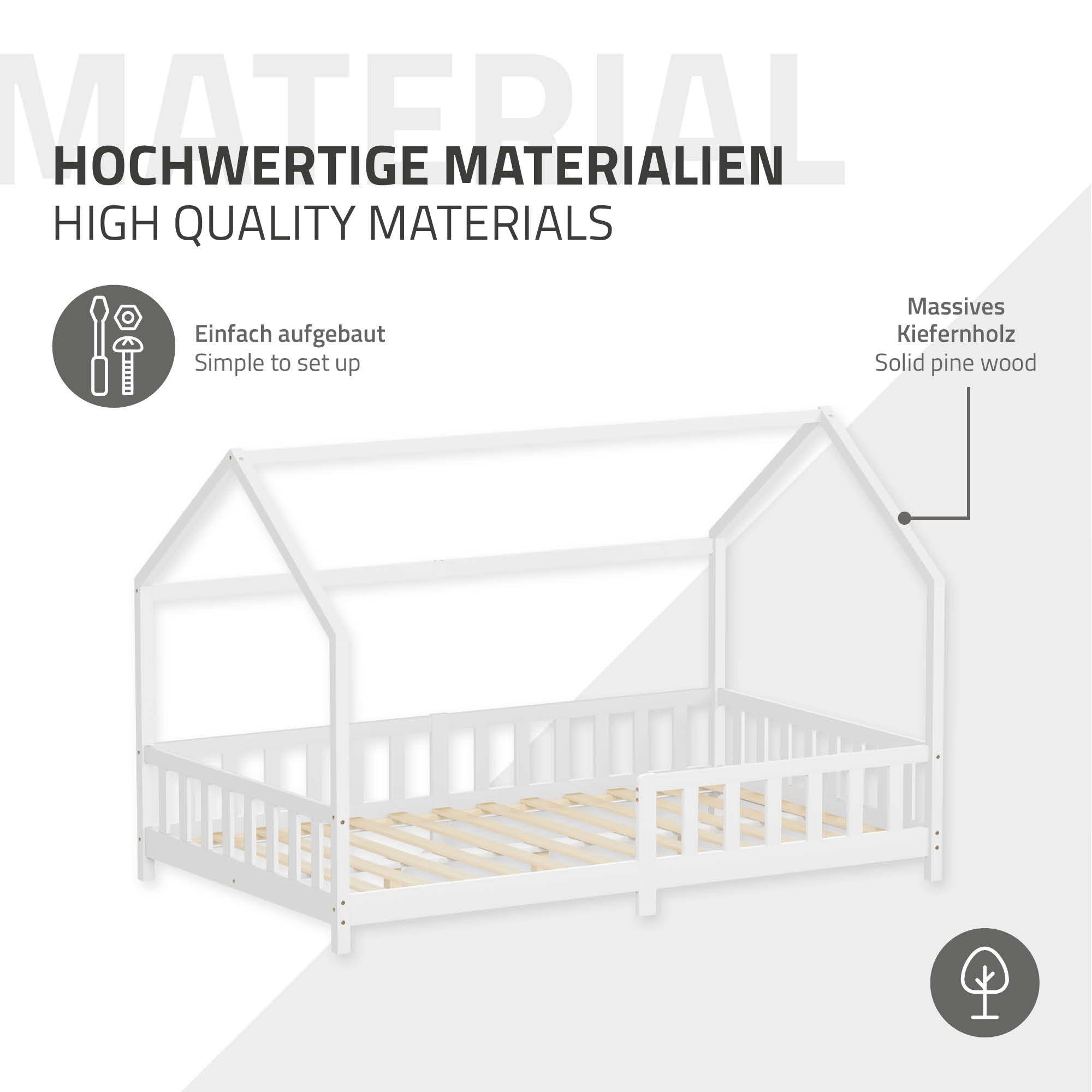 ECD Germany Kinder lit cabane enfant pin blanc 120x200 + sommier