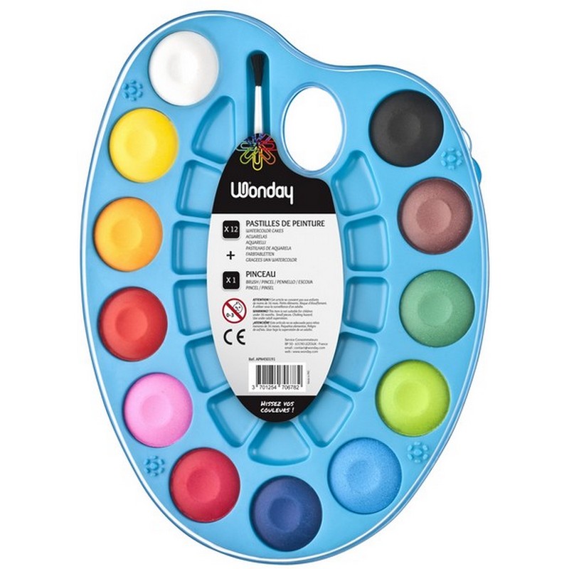 Safe Tool Activités créatives 12 pastilles de gouache + pinceau 12 couleurs