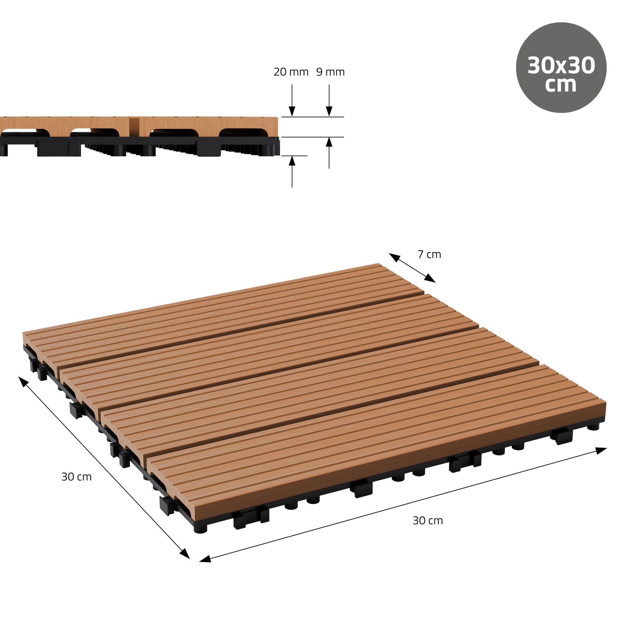 ECD Germany Garten dalles terrasse 30x30 marron clair 44 pièces