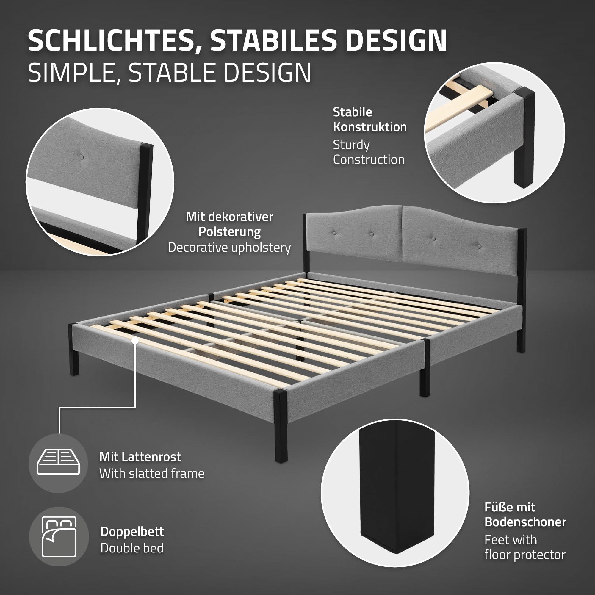 ECD Germany Möbel lit capitonné gris 160x200 avec sommier