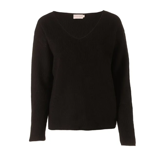 Stokomani Mode Pull col V noir femme maille
