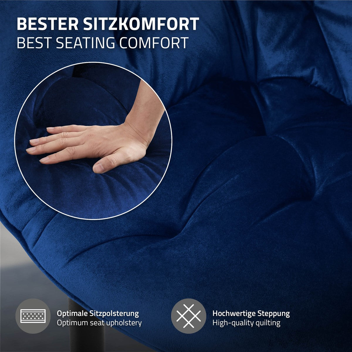 ECD Germany Möbel ML-Design chaise salle à manger bleu foncé lot 2 velours