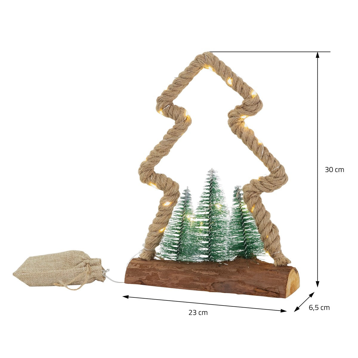 ECD Germany Haus sapin Noël jute LED 30 cm blanc chaud