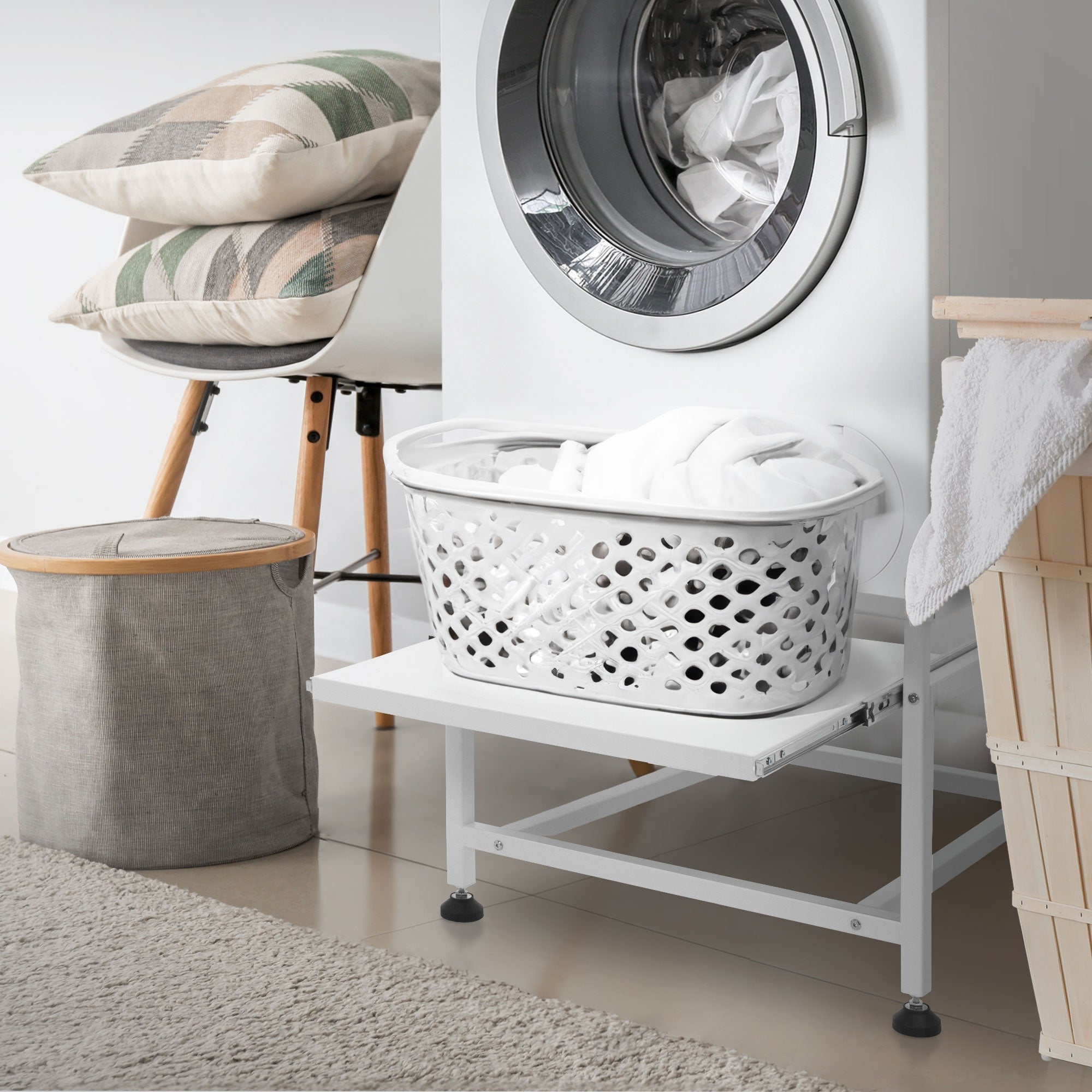 ECD Germany Möbel socle lave-linge blanc 62,5cm tablette acier