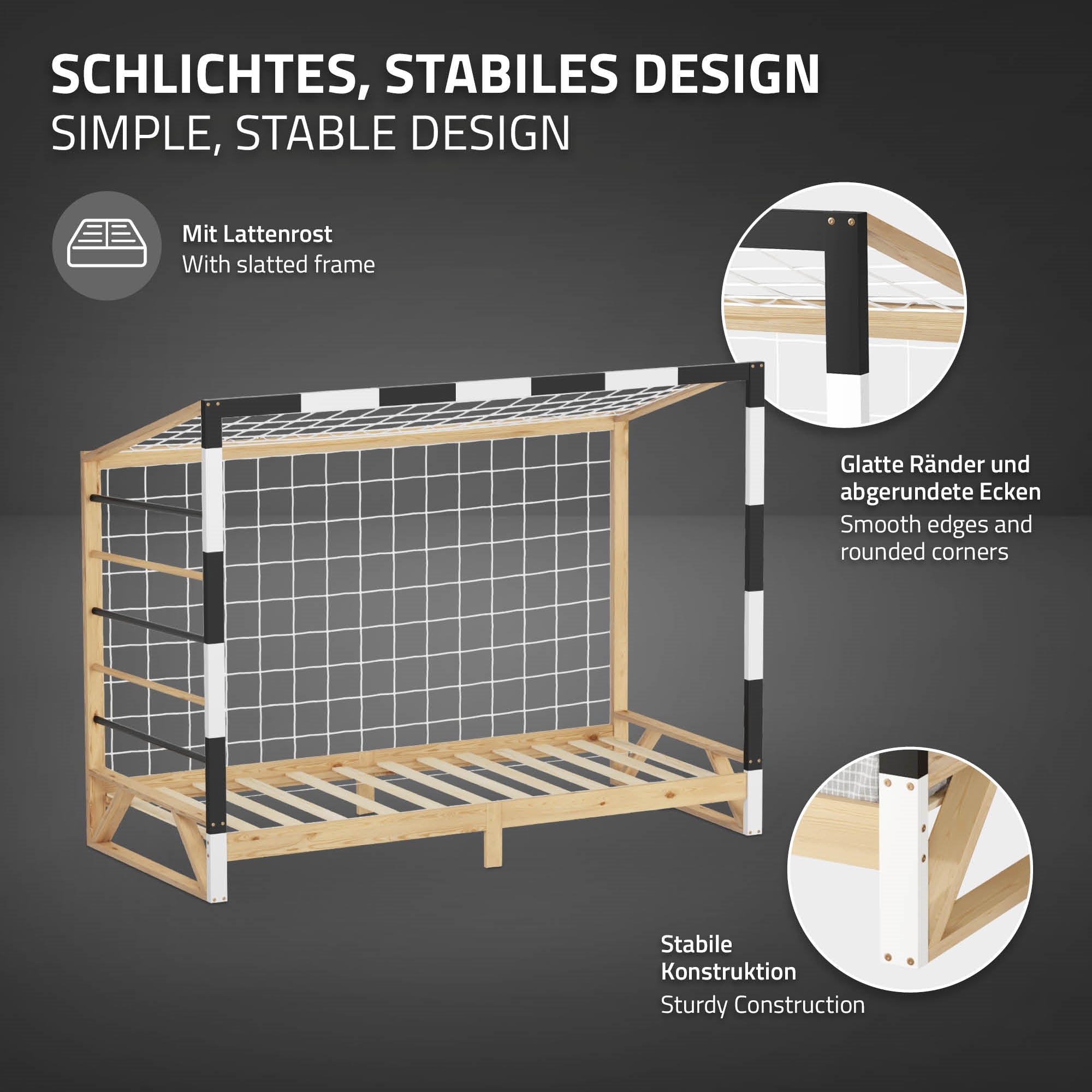 ECD Germany Kinder lit but de foot 90x200 matelas 10 cm pin