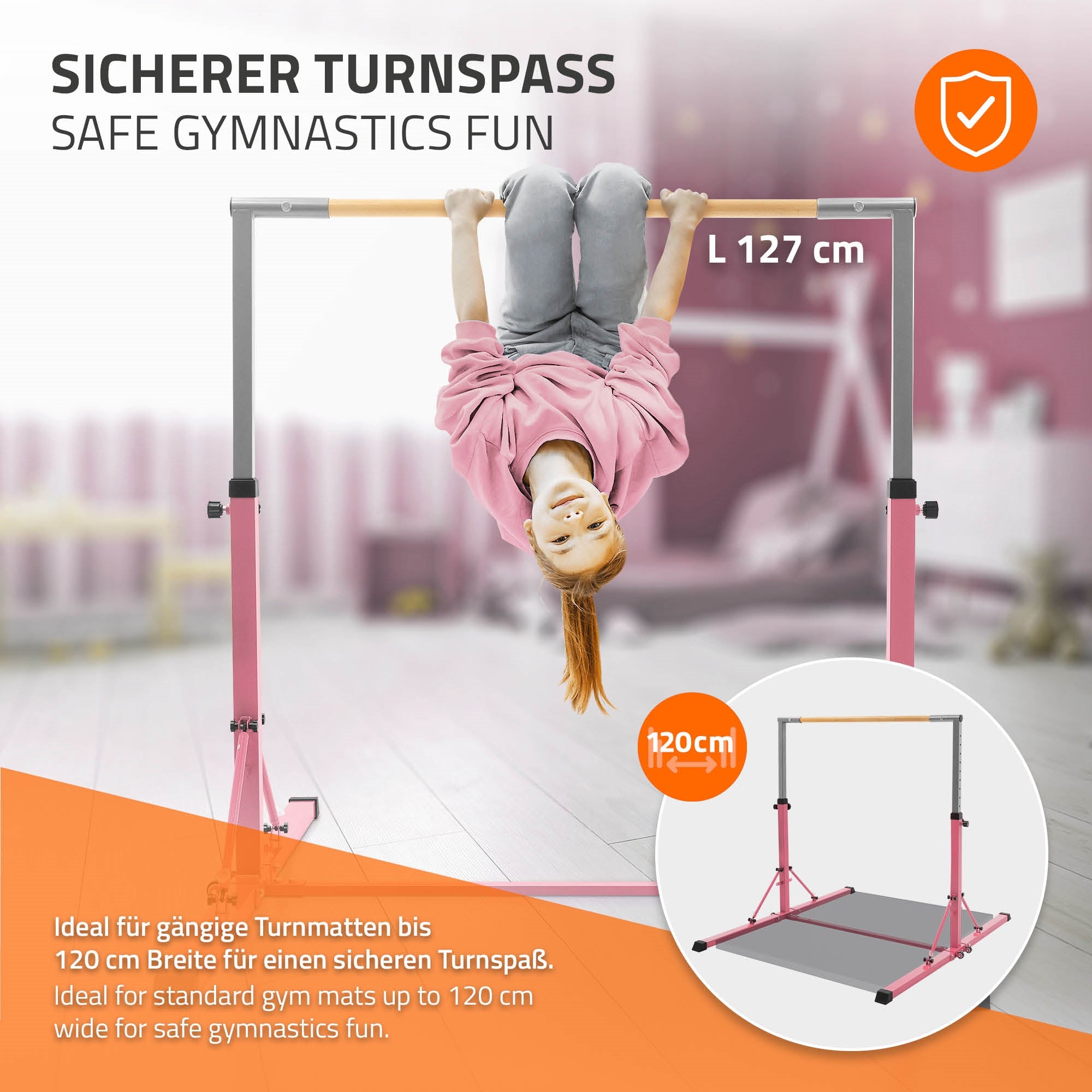 ECD Germany Kinder barre gymnastique enfant rose 95,5-150 cm
