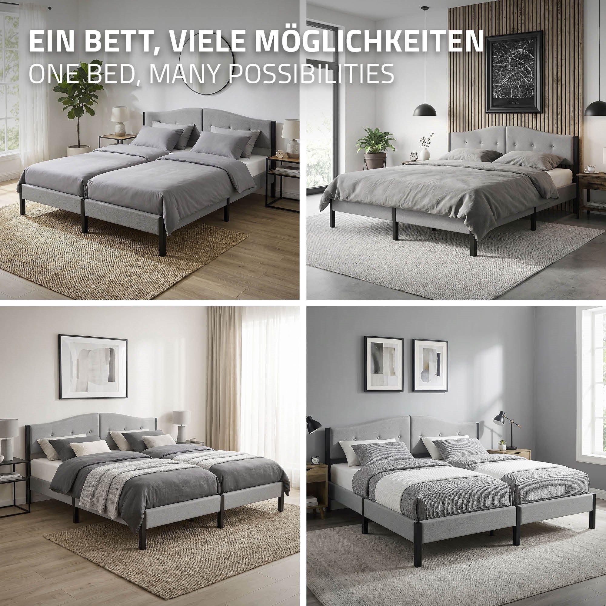 ECD Germany ML-Design lit capitonné gris 180x200 sans matelas