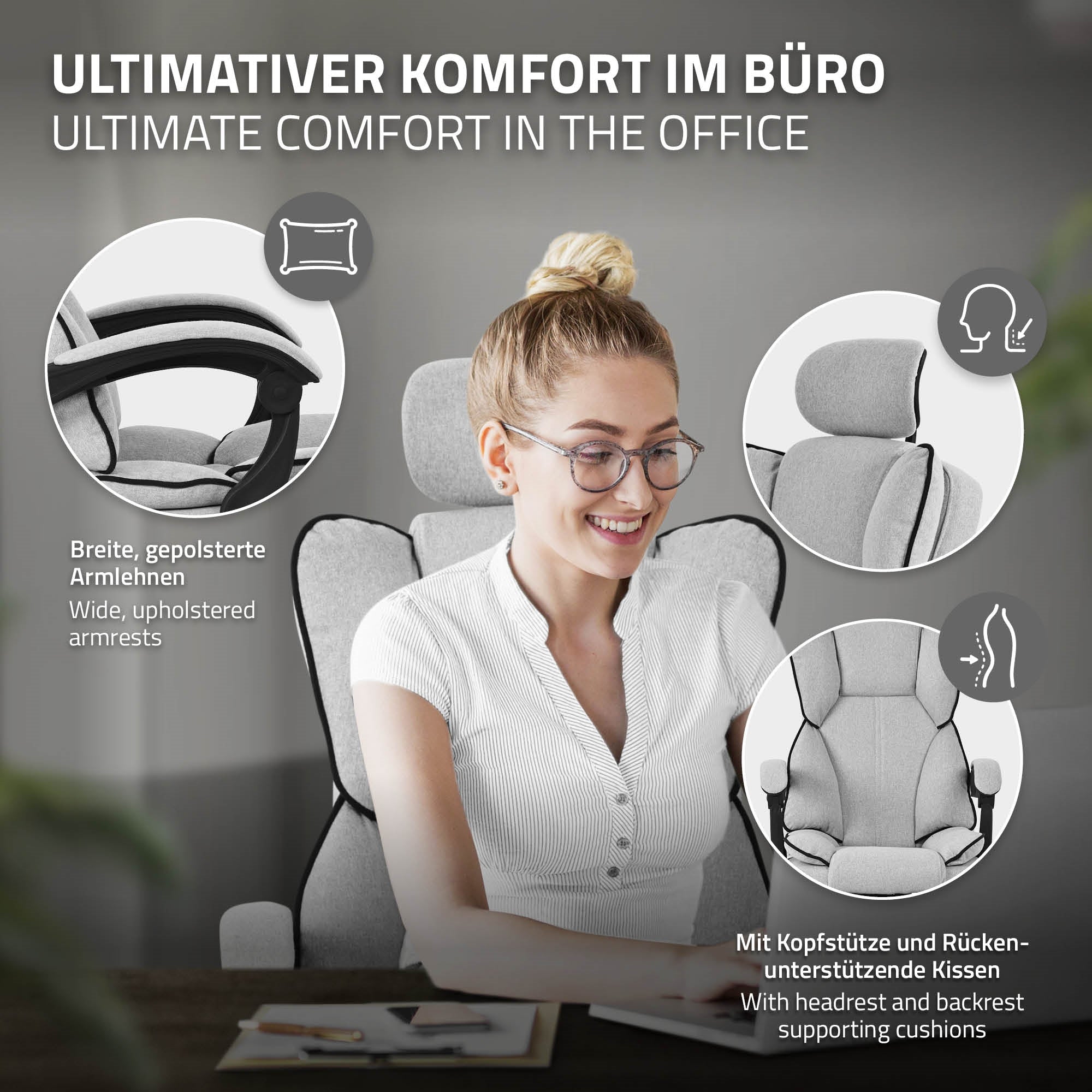 ML-Design fauteuil bureau ergonomique gris clair inclinable 120 kg B-Ware