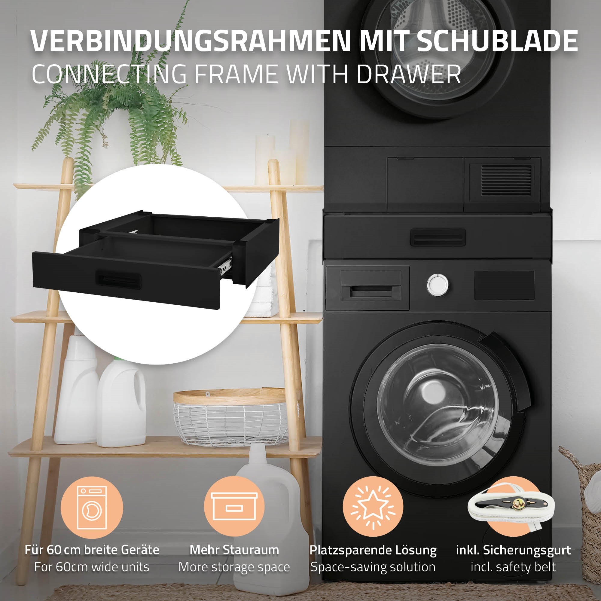 ECD Germany Möbel cadre superposition noir avec tiroir 60,5x54 cm