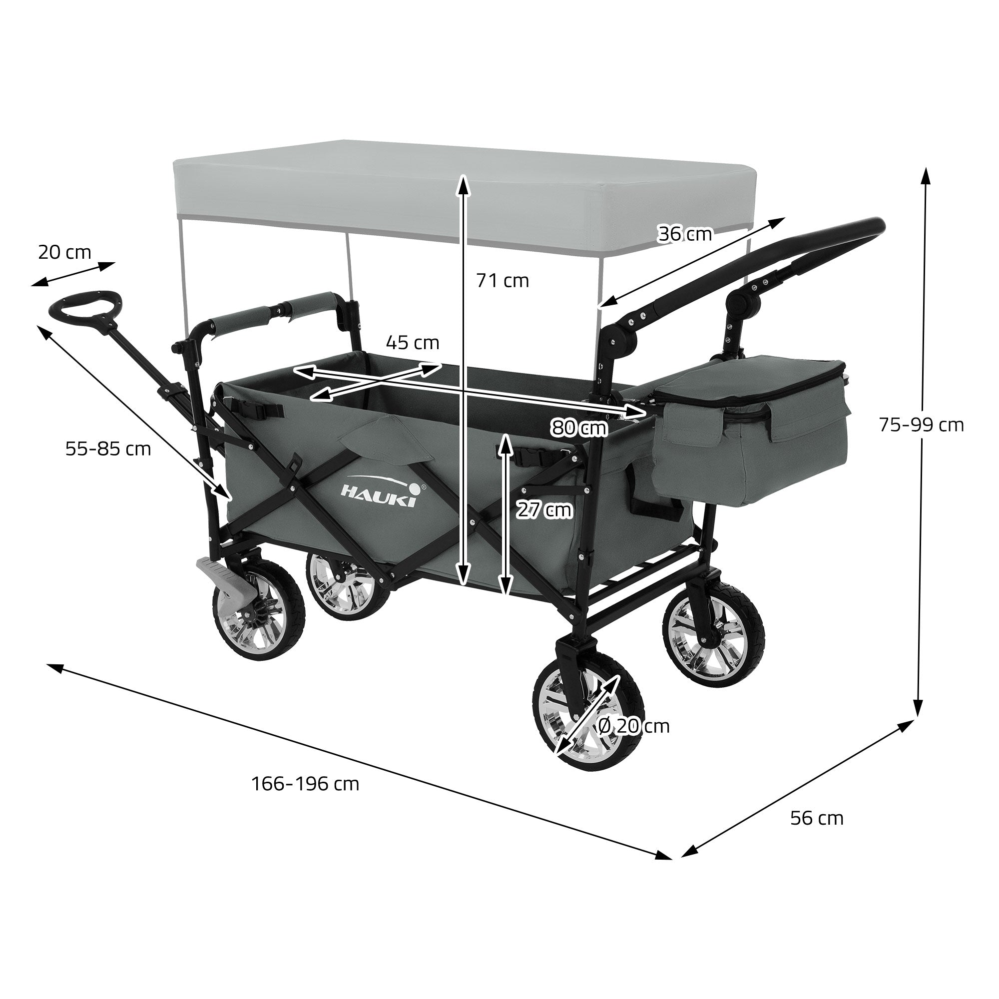 ECD Germany Garten chariot pliable XXL gris toit 120 kg