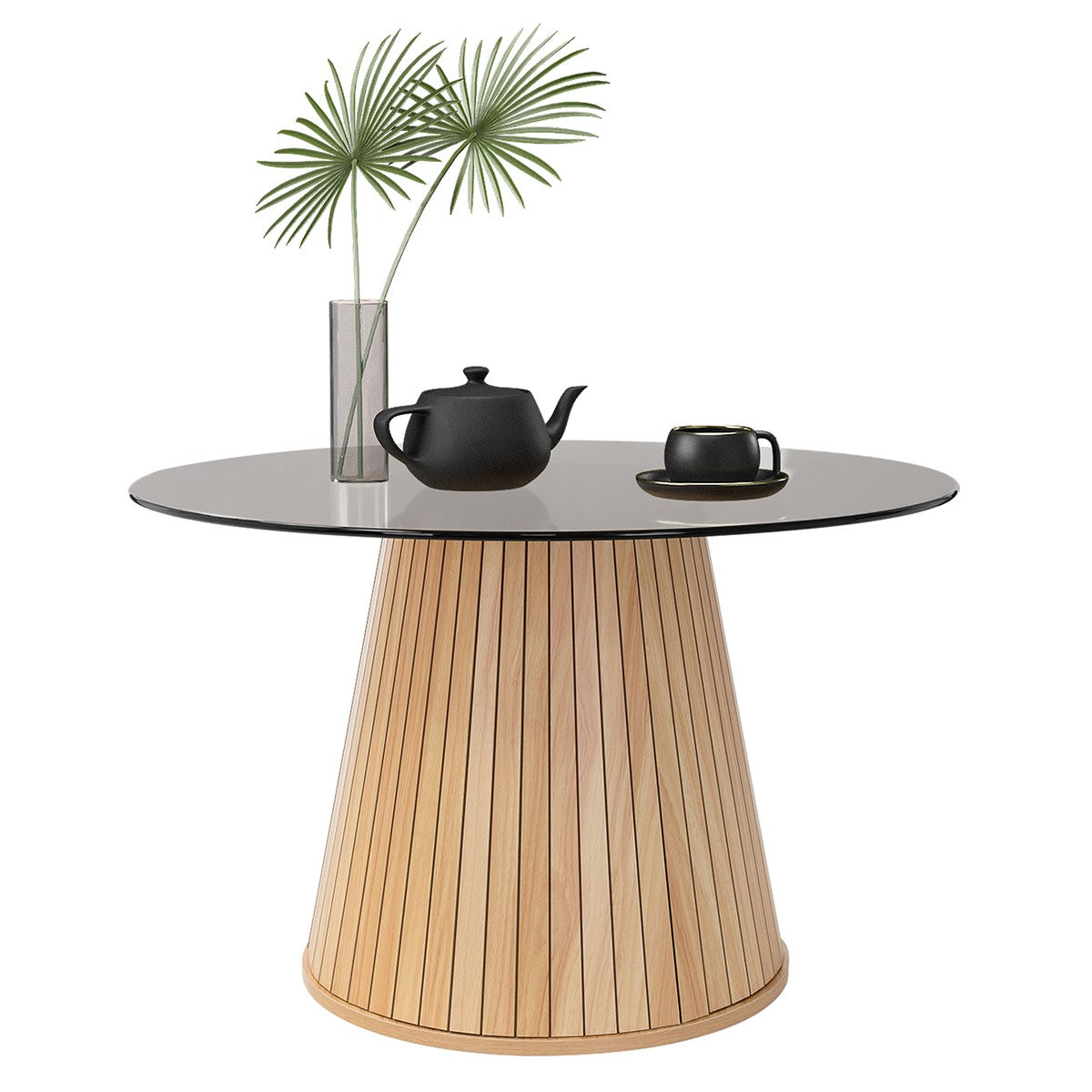 ECD Germany Möbel Table basse ronde verre 80 cm marron