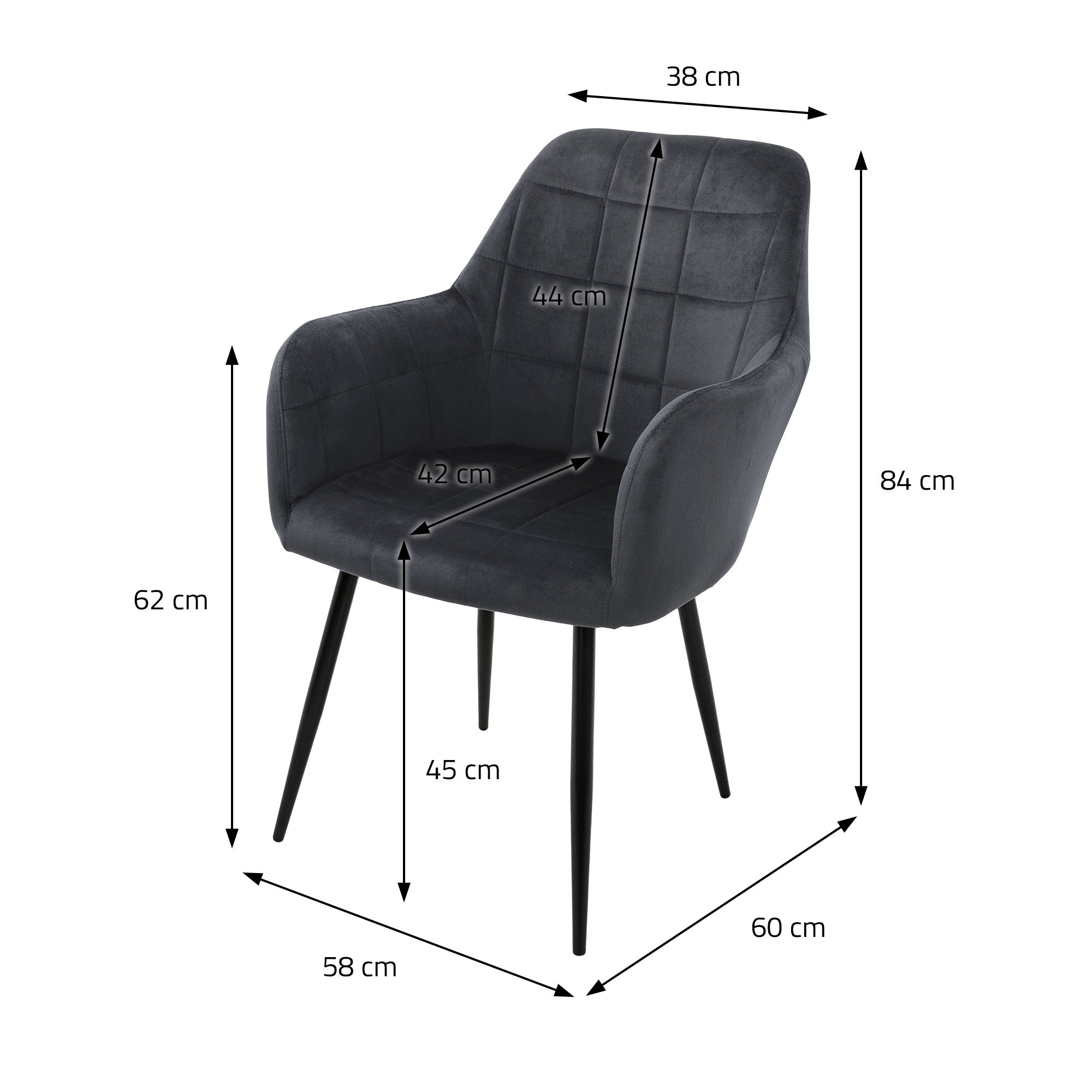 ECD Germany chaise salle à manger lot 6 gris foncé velours accoudoirs