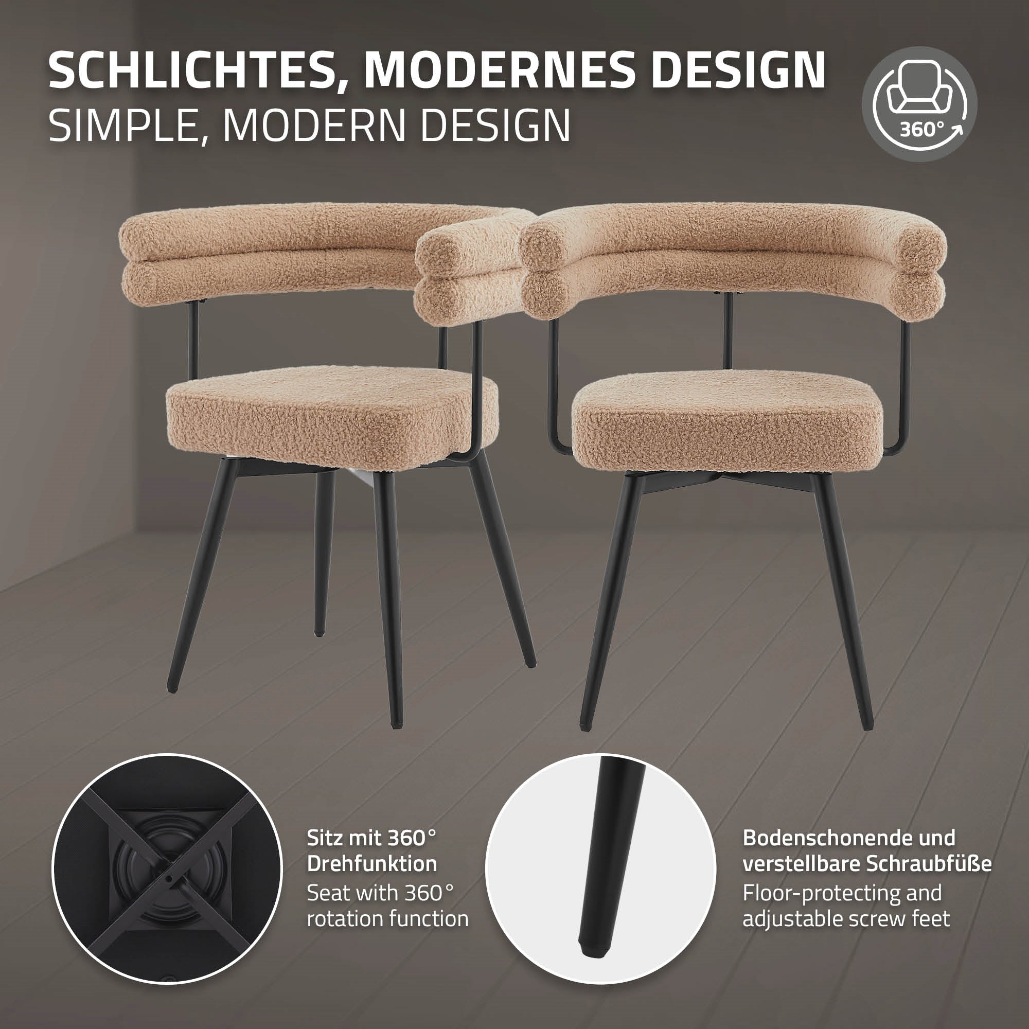 ECD Germany Möbel ML-Design chaise bouclé bleu lot de 2