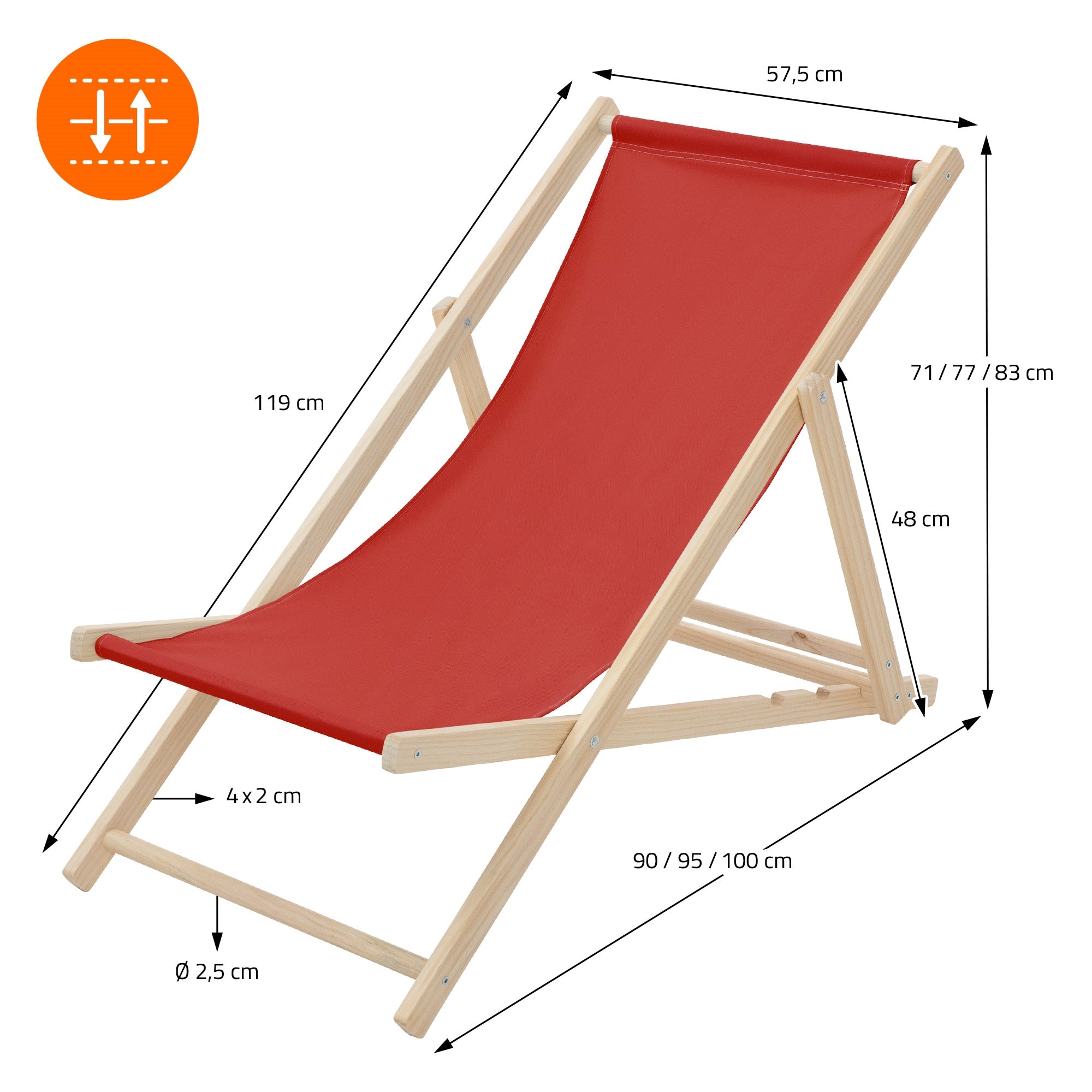 ECD Germany transat jardin bois rouge pliable 3 positions