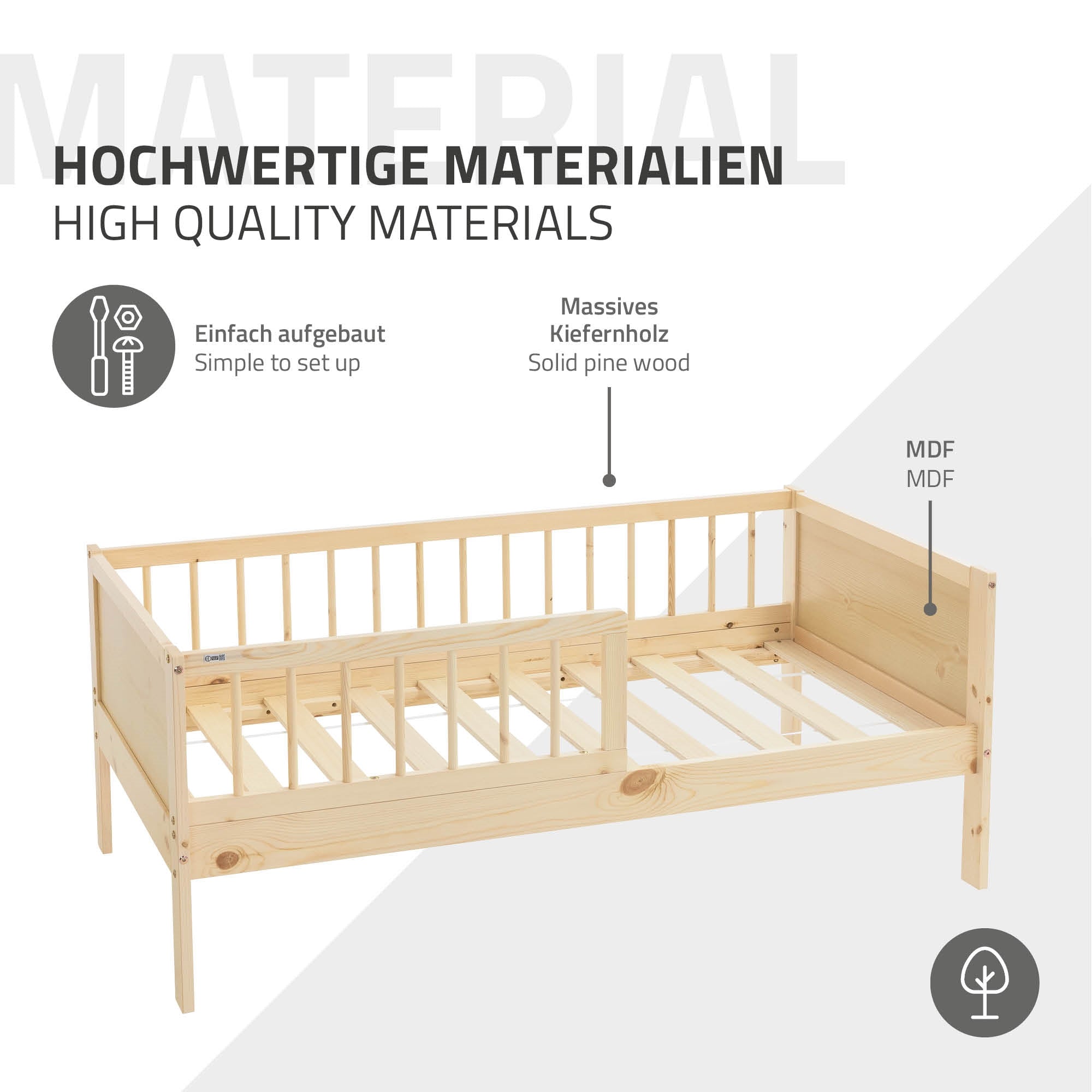 ECD Germany Kinder lit enfant 70x140 pin naturel matelas inclus