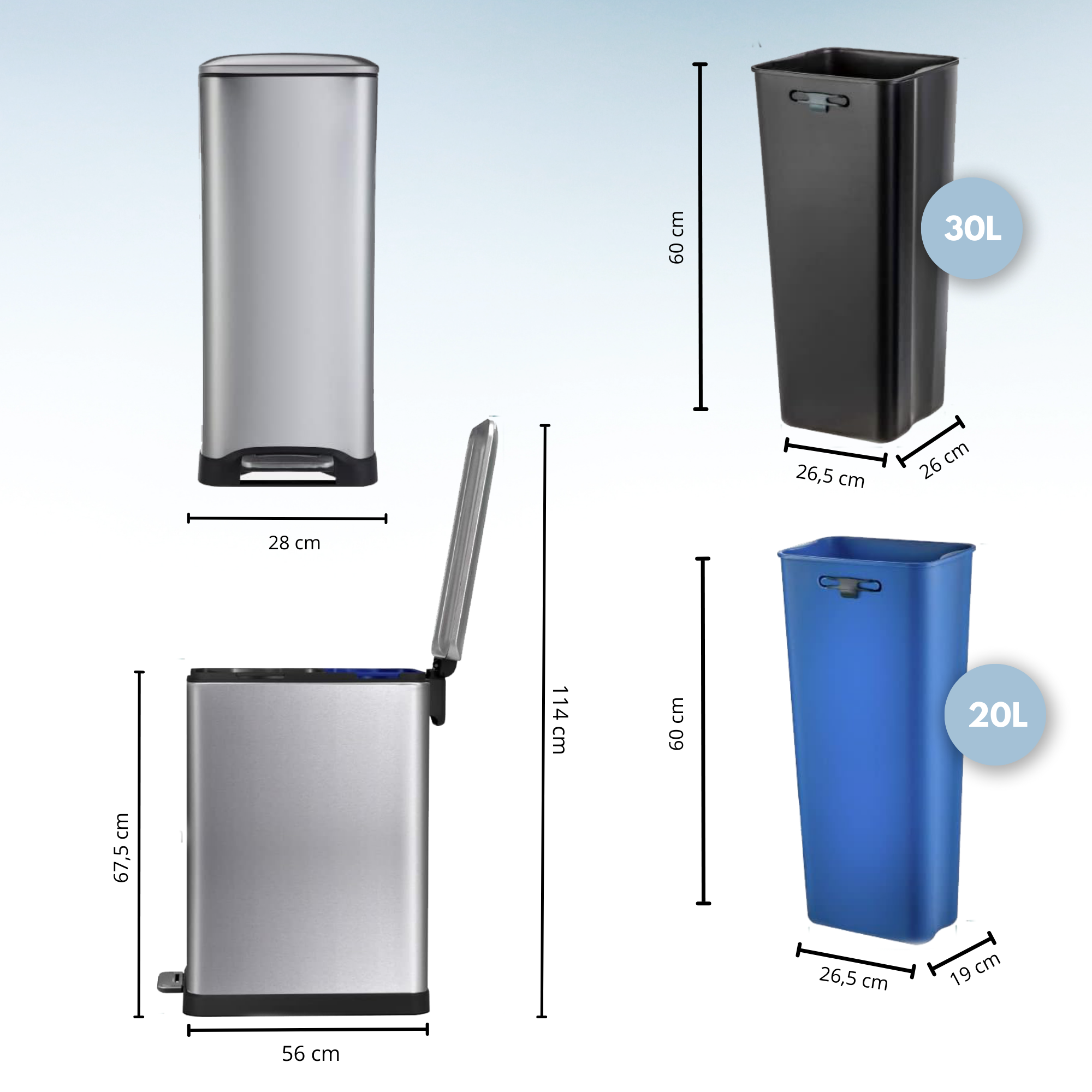 Red Deco Edge 50L poubelle tri sélectif inox brossé