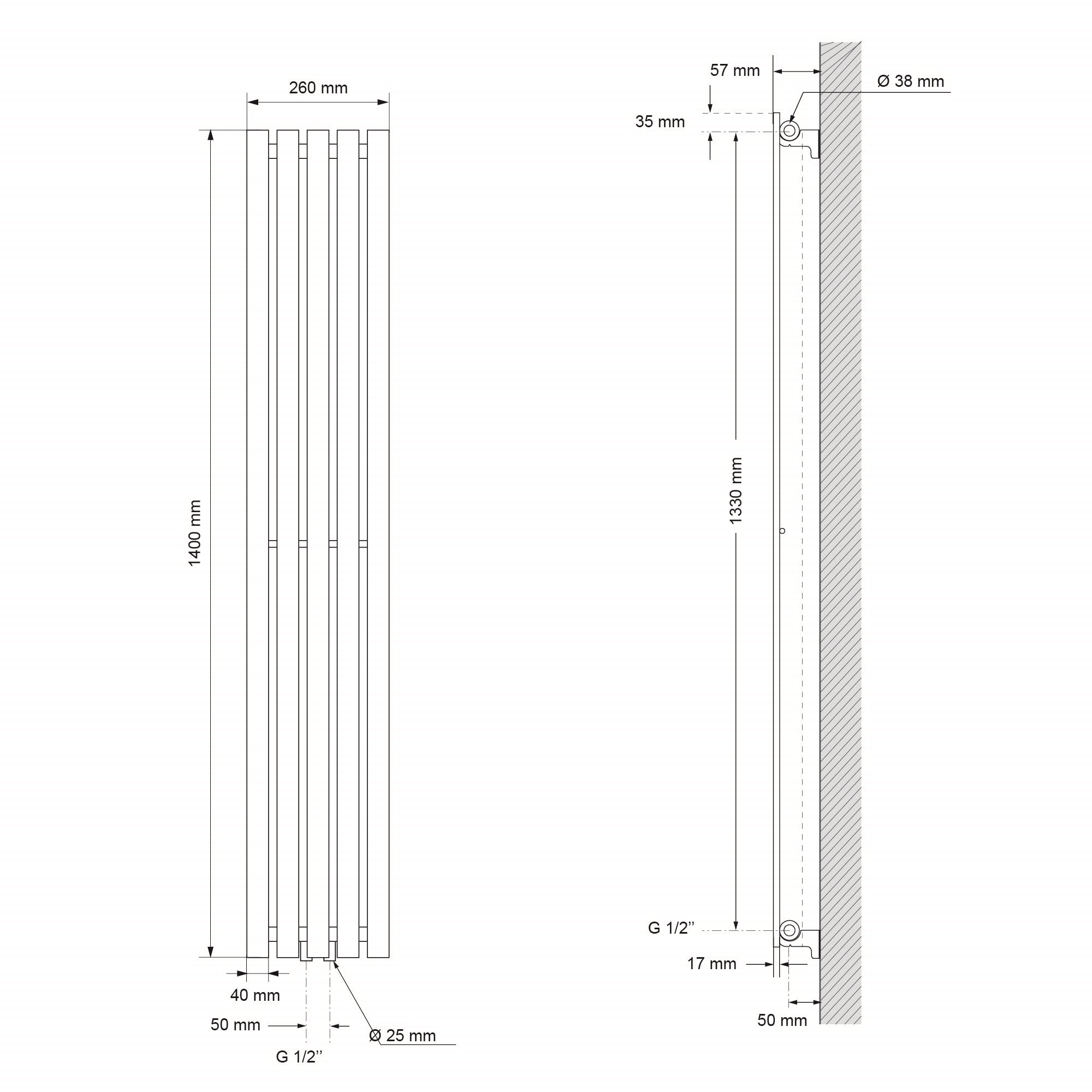 ECD Germany Stella radiateur blanc 260x1400 mm panneau