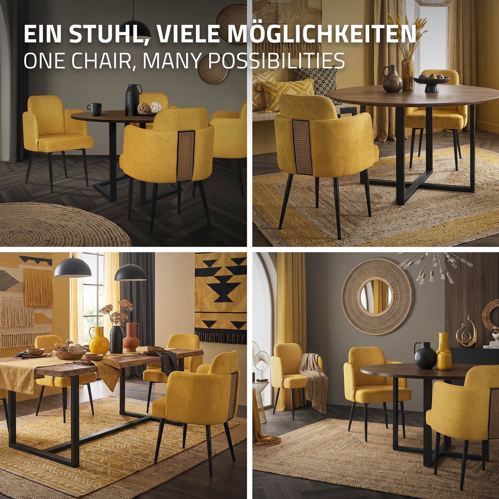 ECD Germany Möbel chaise moutarde tissu avec accoudoirs 1 pièce
