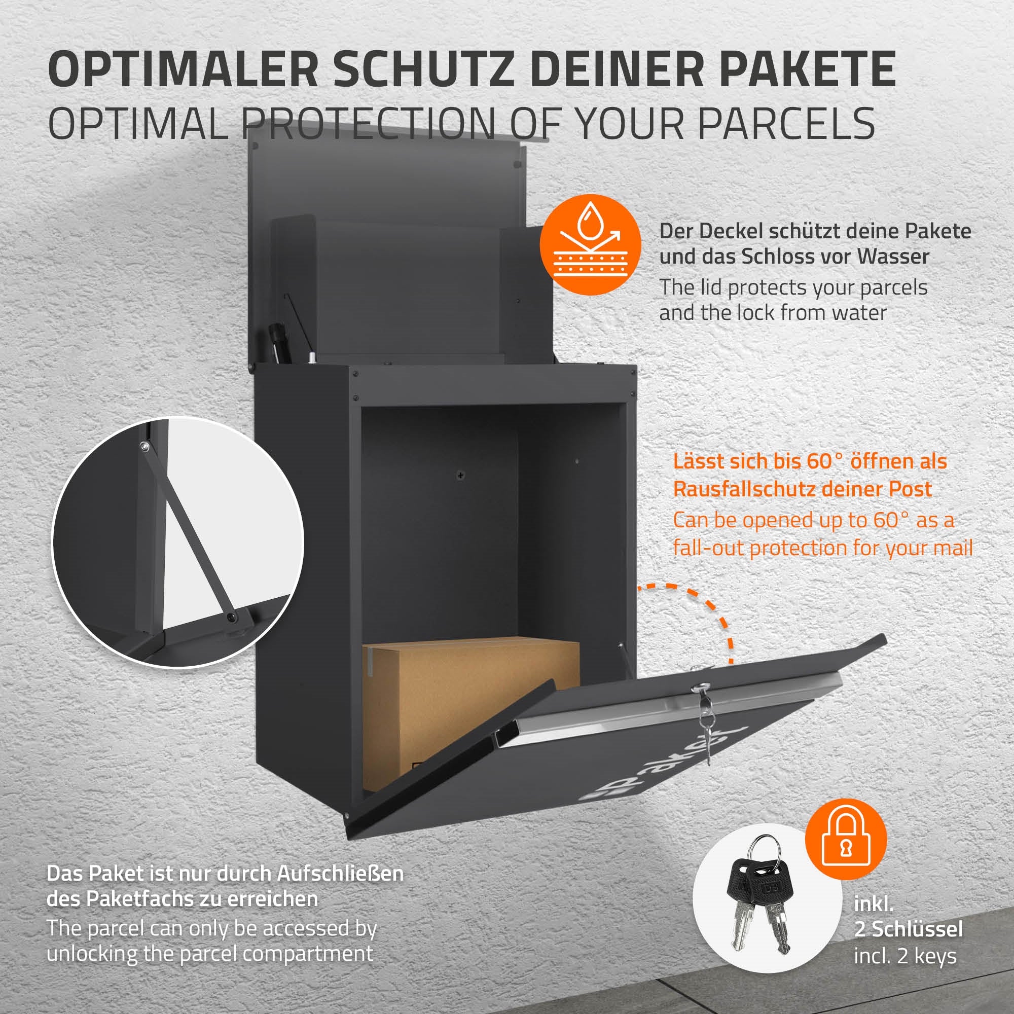 ECD Germany boîte à colis acier chêne avec serrure
