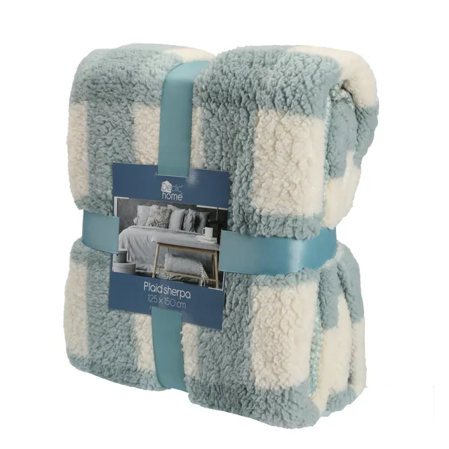 Plaid sherpa à carreaux bleu 125x150cm couverture