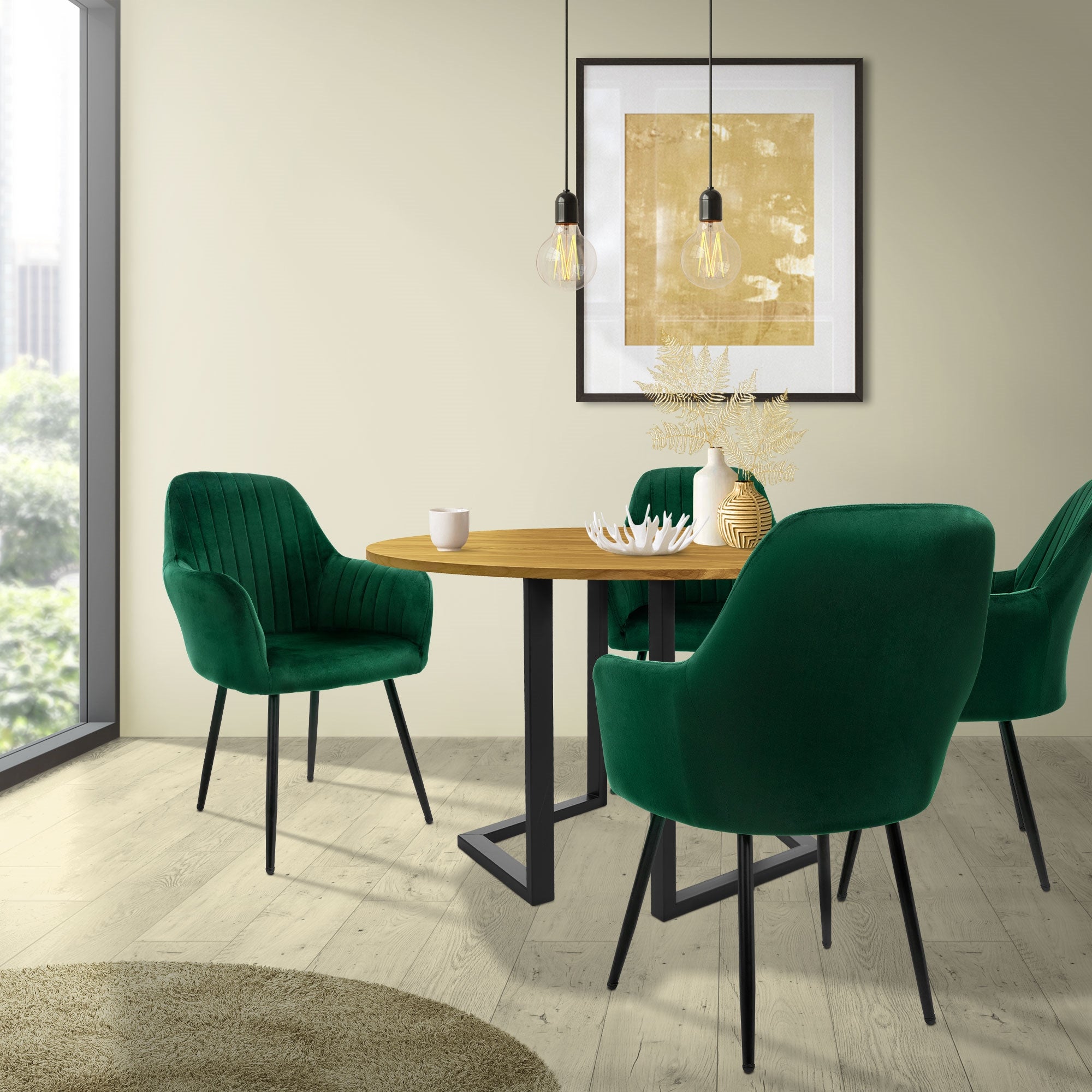 ML-Design chaises salle à manger velours vert lot 2 dossier rembourré